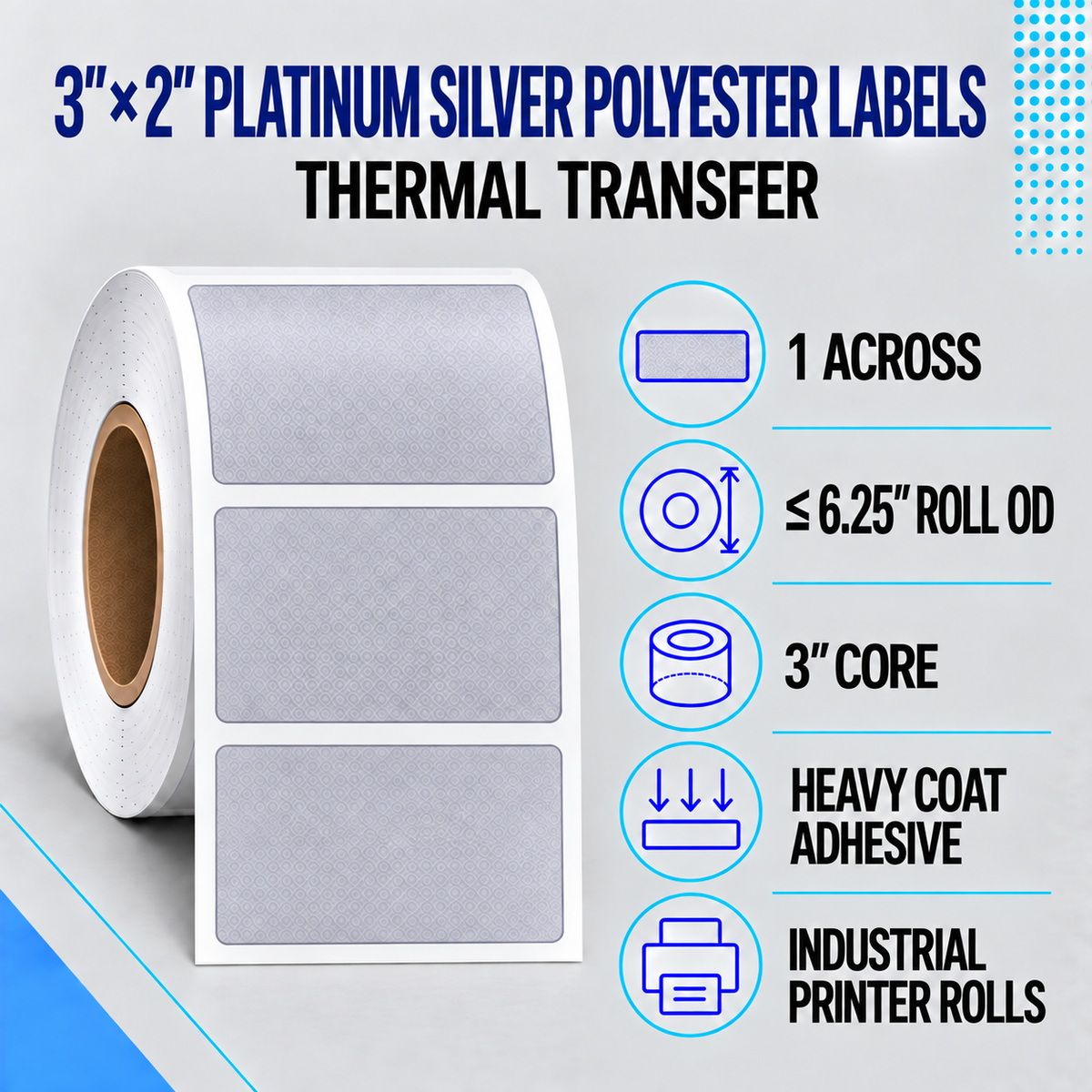 Thermal Transfer Labels Silver Polyester for Desktop and Industrial Printers