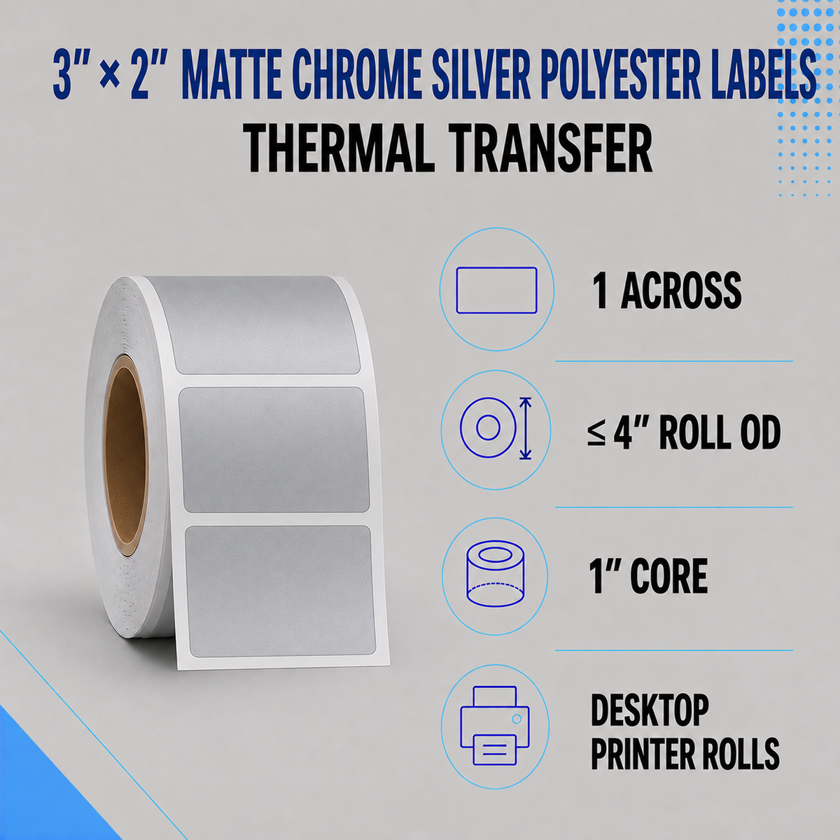 Thermal Transfer Labels Silver Polyester for Desktop and Industrial Printers