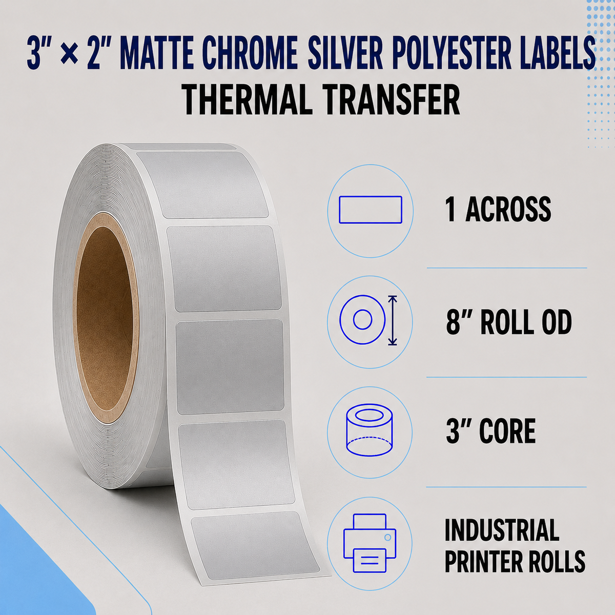 Thermal Transfer Labels Silver Polyester for Desktop and Industrial Printers