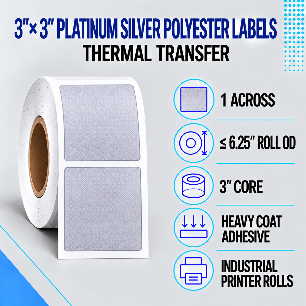 Thermal Transfer Labels Silver Polyester for Desktop and Industrial Printers