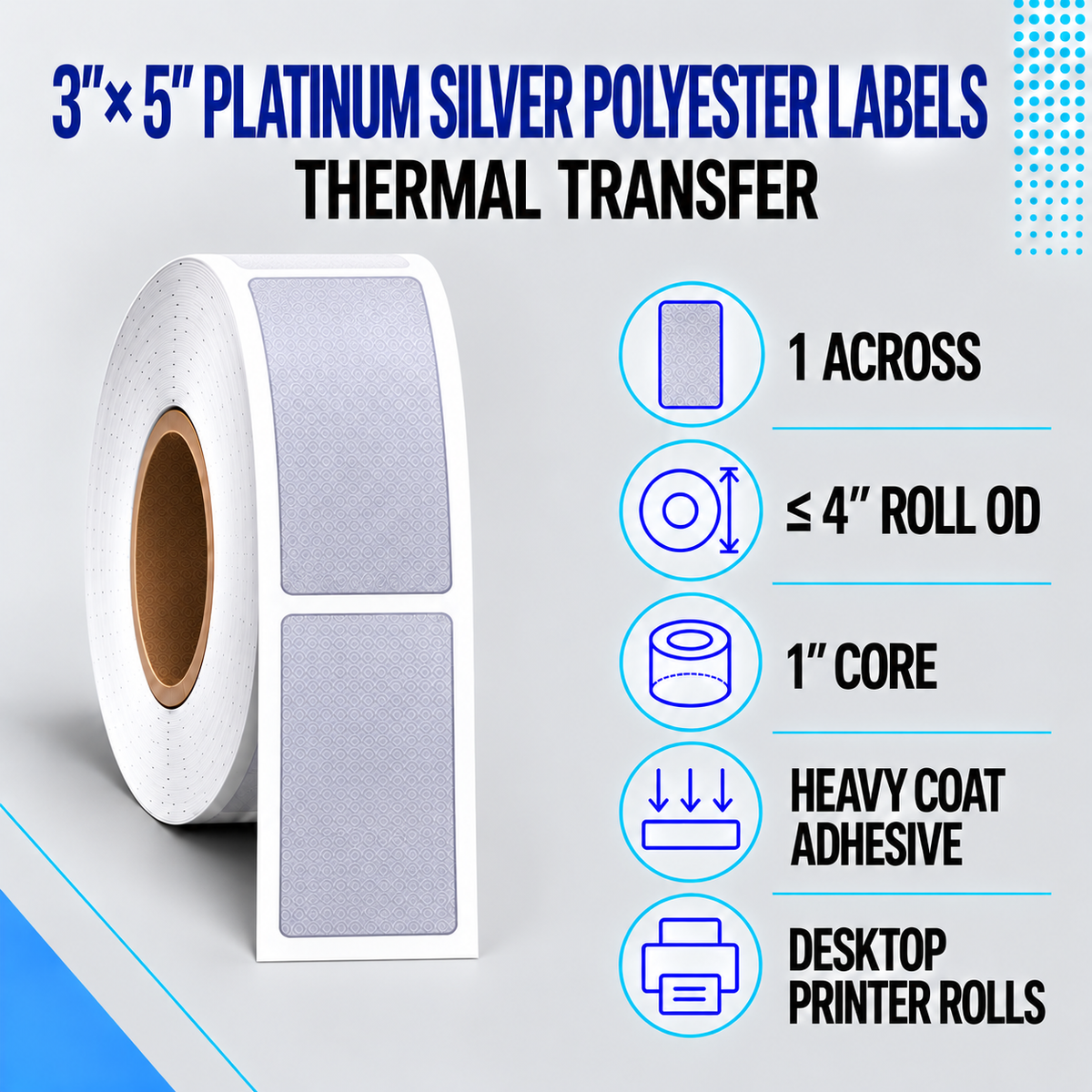 Thermal Transfer Labels Silver Polyester for Desktop and Industrial Printers