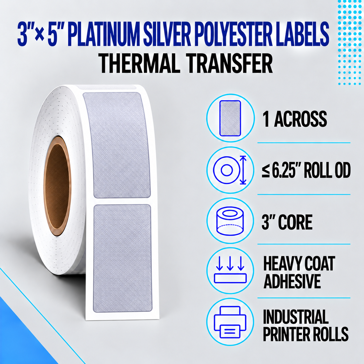 Thermal Transfer Labels Silver Polyester for Desktop and Industrial Printers