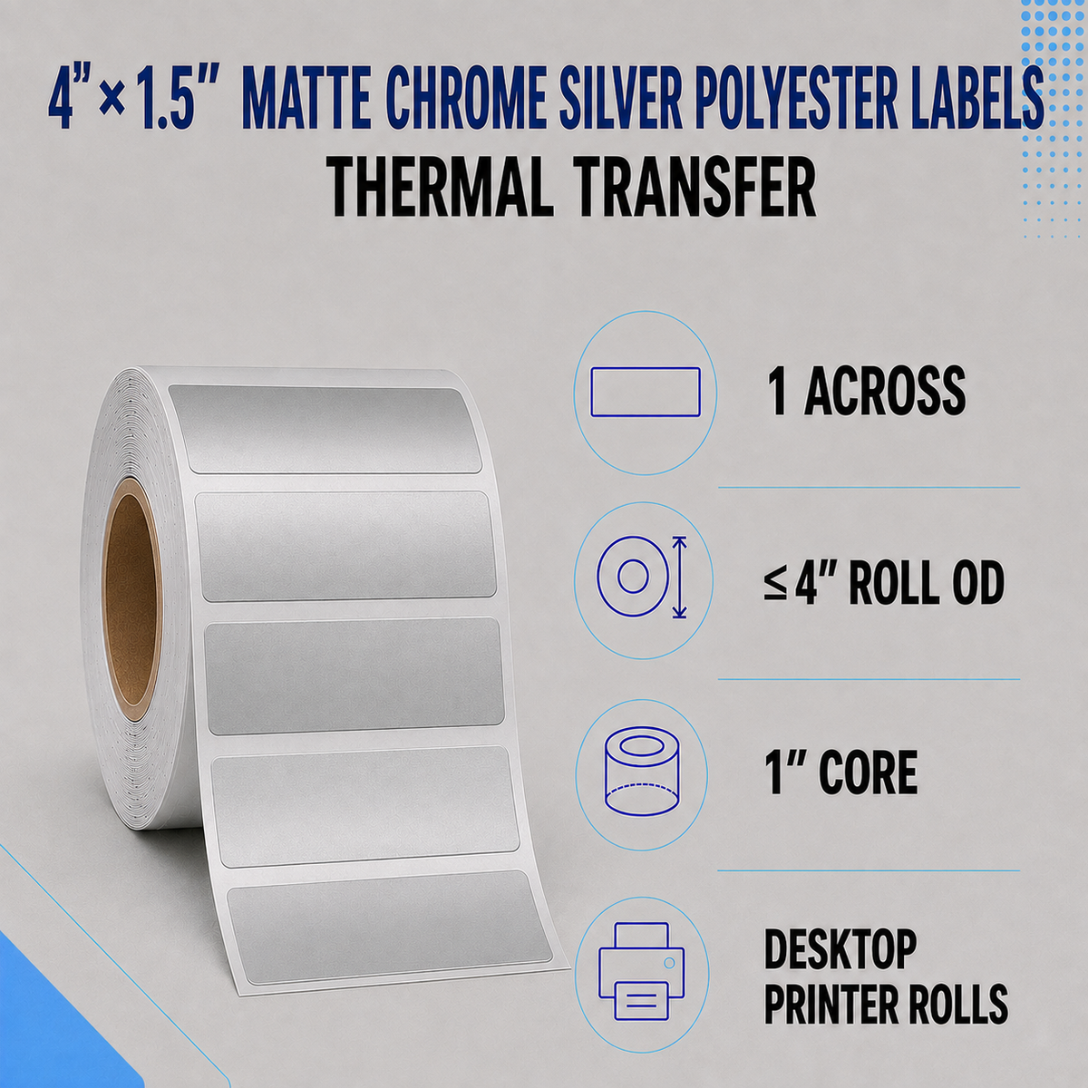 Thermal Transfer Labels Silver Polyester for Desktop and Industrial Printers
