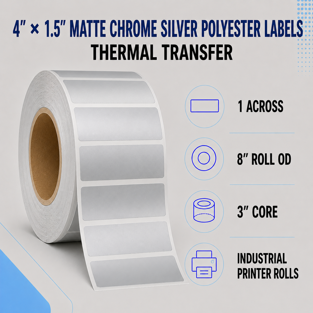 Thermal Transfer Labels Silver Polyester for Desktop and Industrial Printers