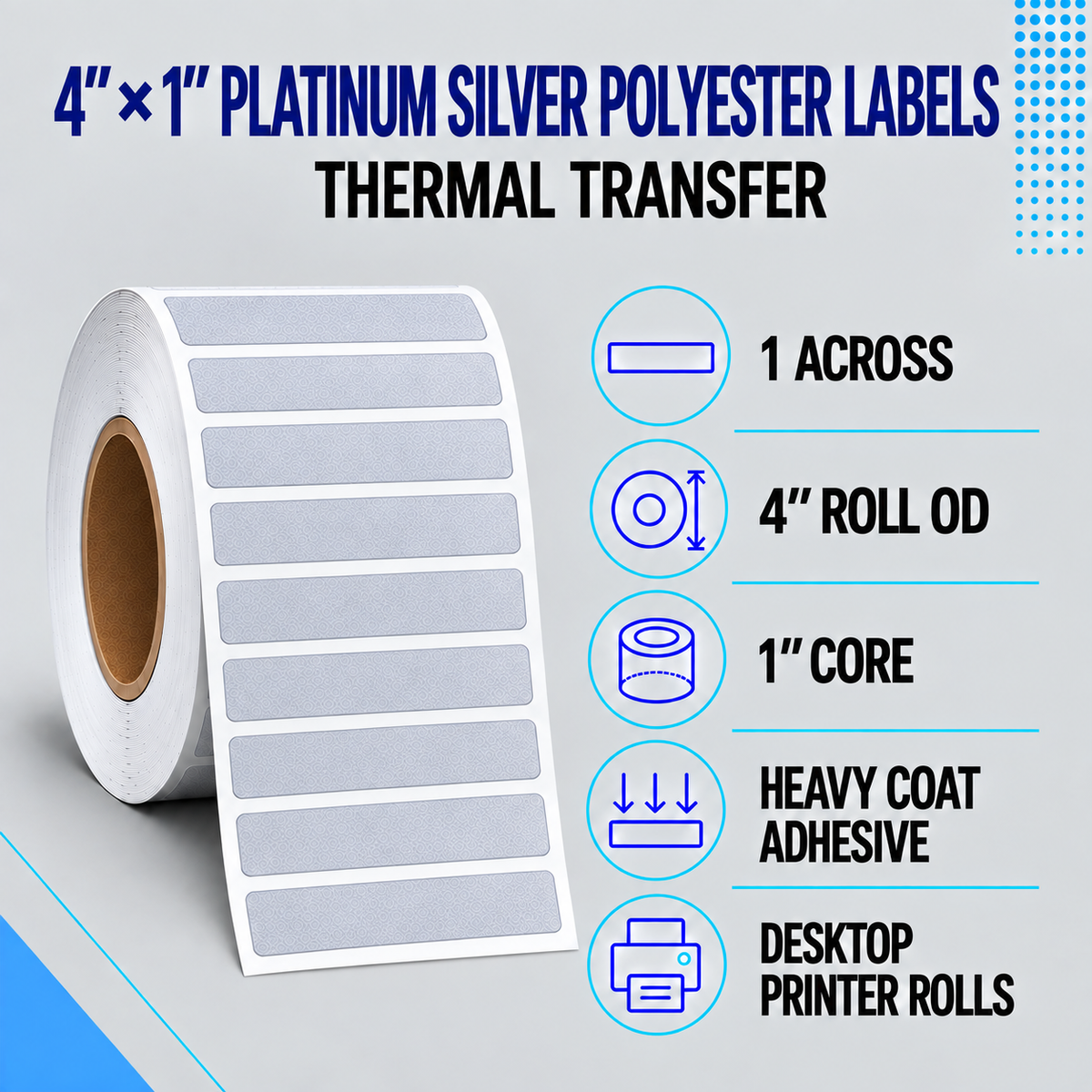 Thermal Transfer Labels Silver Polyester for Desktop and Industrial Printers
