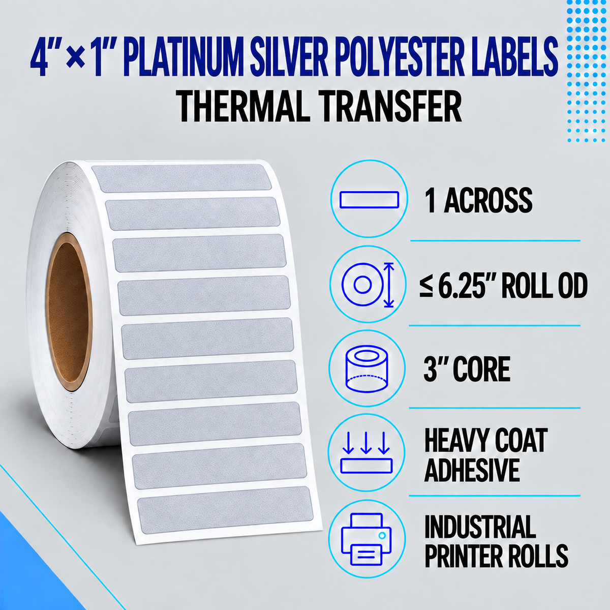Thermal Transfer Labels Silver Polyester for Desktop and Industrial Printers