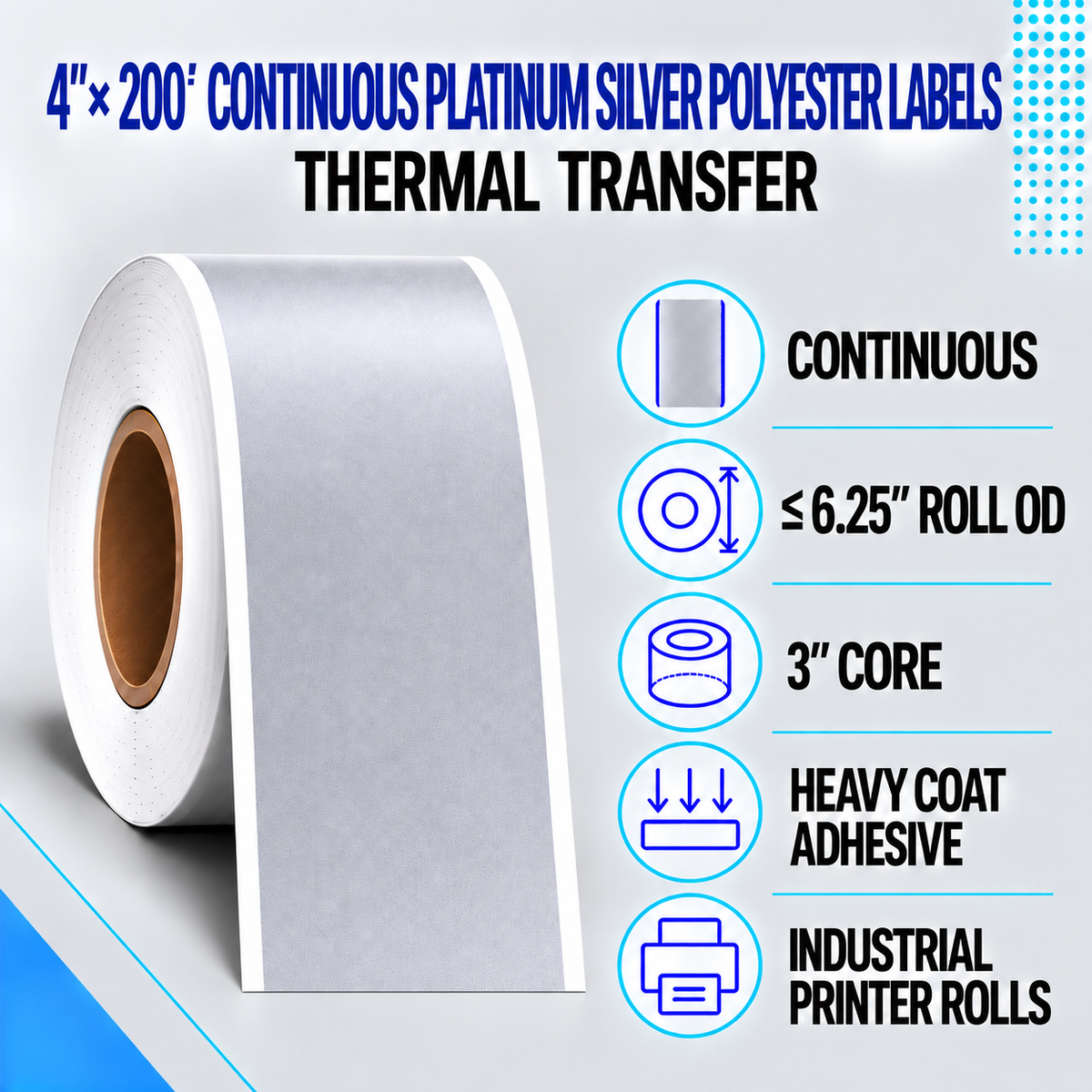 Thermal Transfer Labels Silver Polyester for Desktop and Industrial Printers