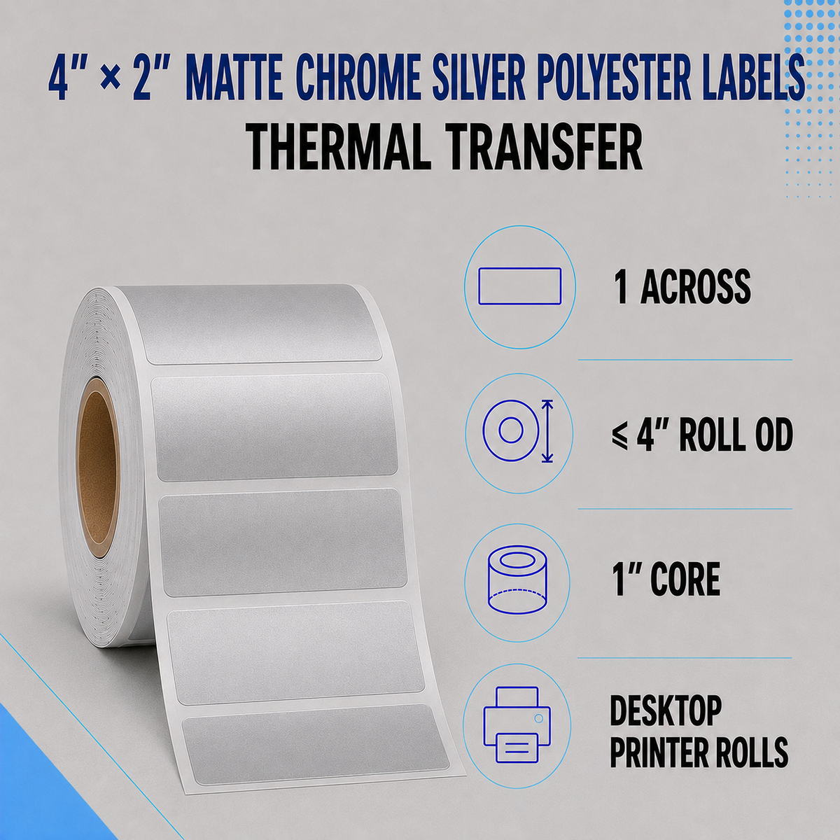 Thermal Transfer Labels Silver Polyester for Desktop and Industrial Printers