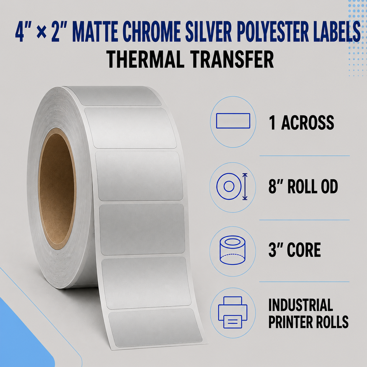 Thermal Transfer Labels Silver Polyester for Desktop and Industrial Printers