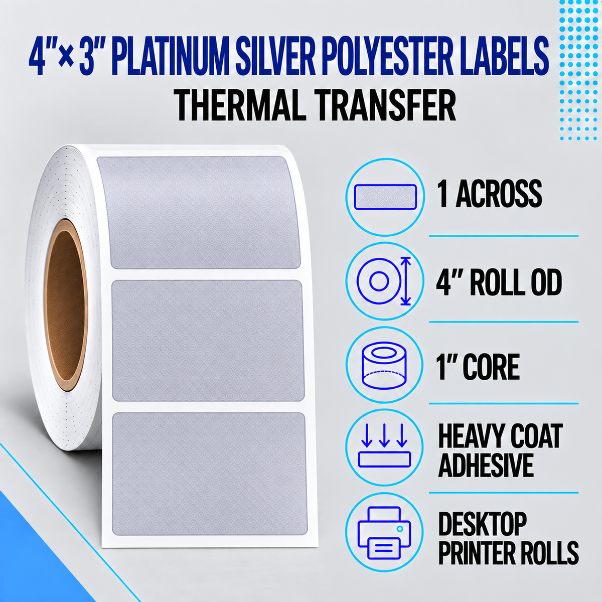 Thermal Transfer Labels Silver Polyester for Desktop and Industrial Printers