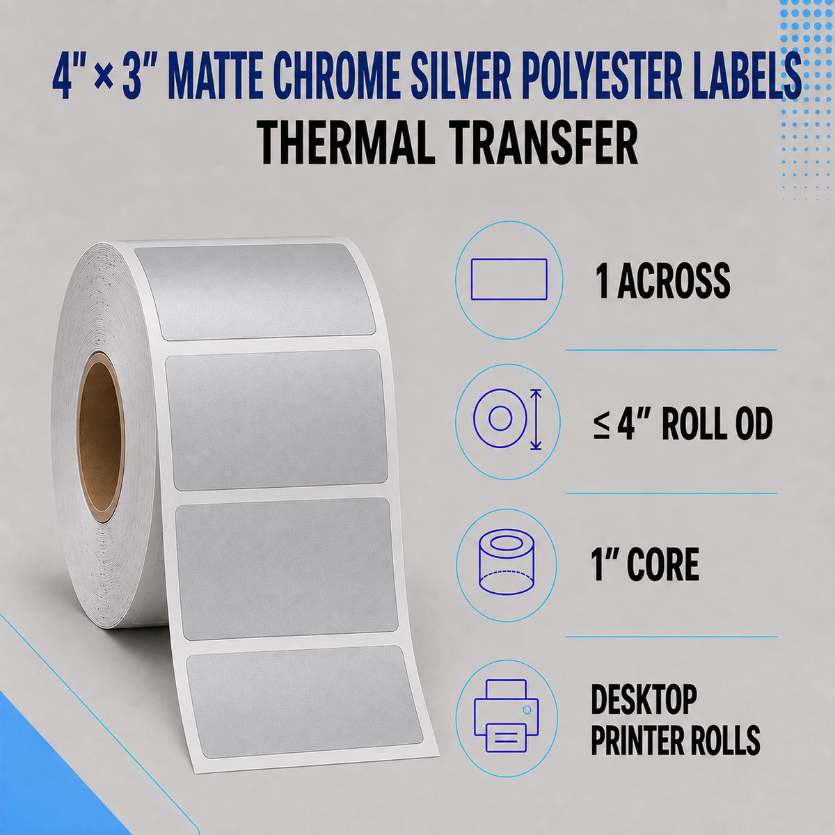 Thermal Transfer Labels Silver Polyester for Desktop and Industrial Printers