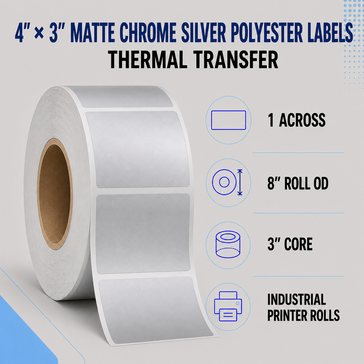 Thermal Transfer Labels Silver Polyester for Desktop and Industrial Printers