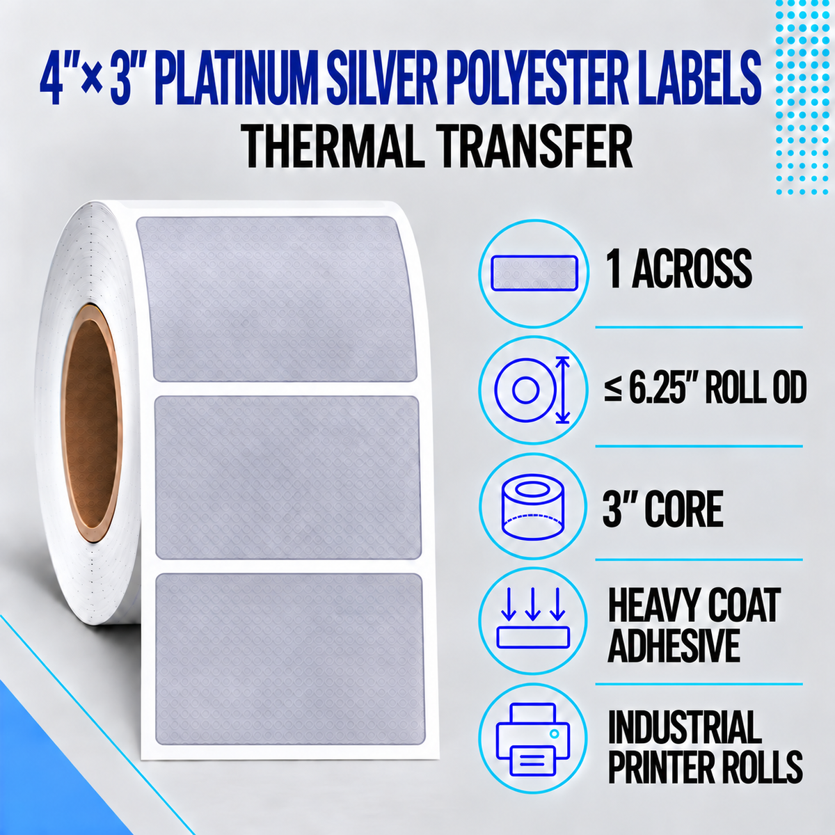 Thermal Transfer Labels Silver Polyester for Desktop and Industrial Printers