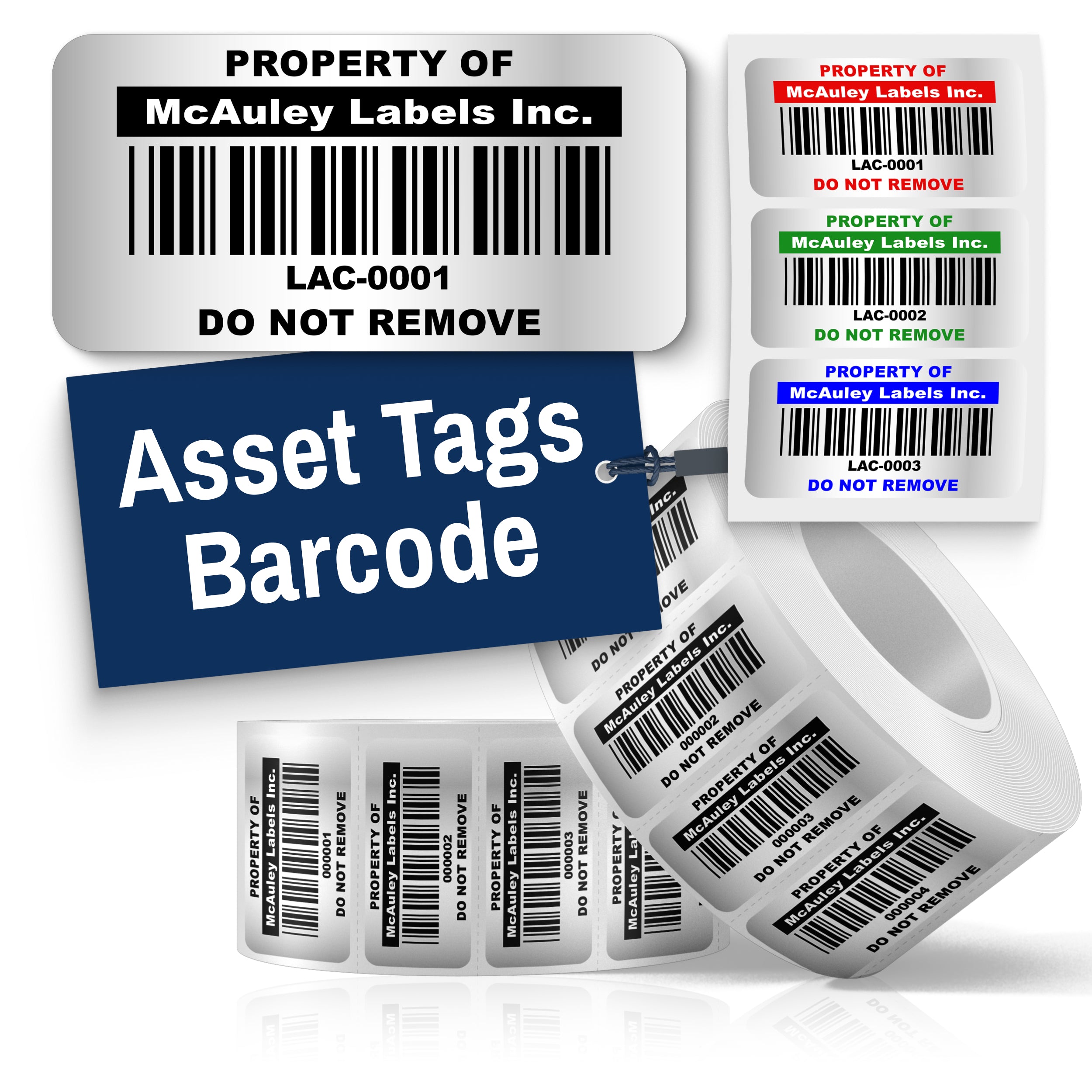 Custom Asset Tags for Equipment - Heavy Duty Silver - Barcode
