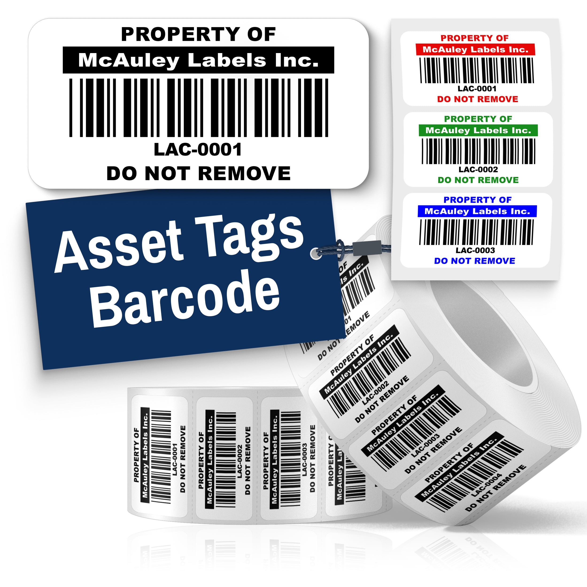 Custom Asset Tags for Equipment - Semi-Gloss White - Barcode