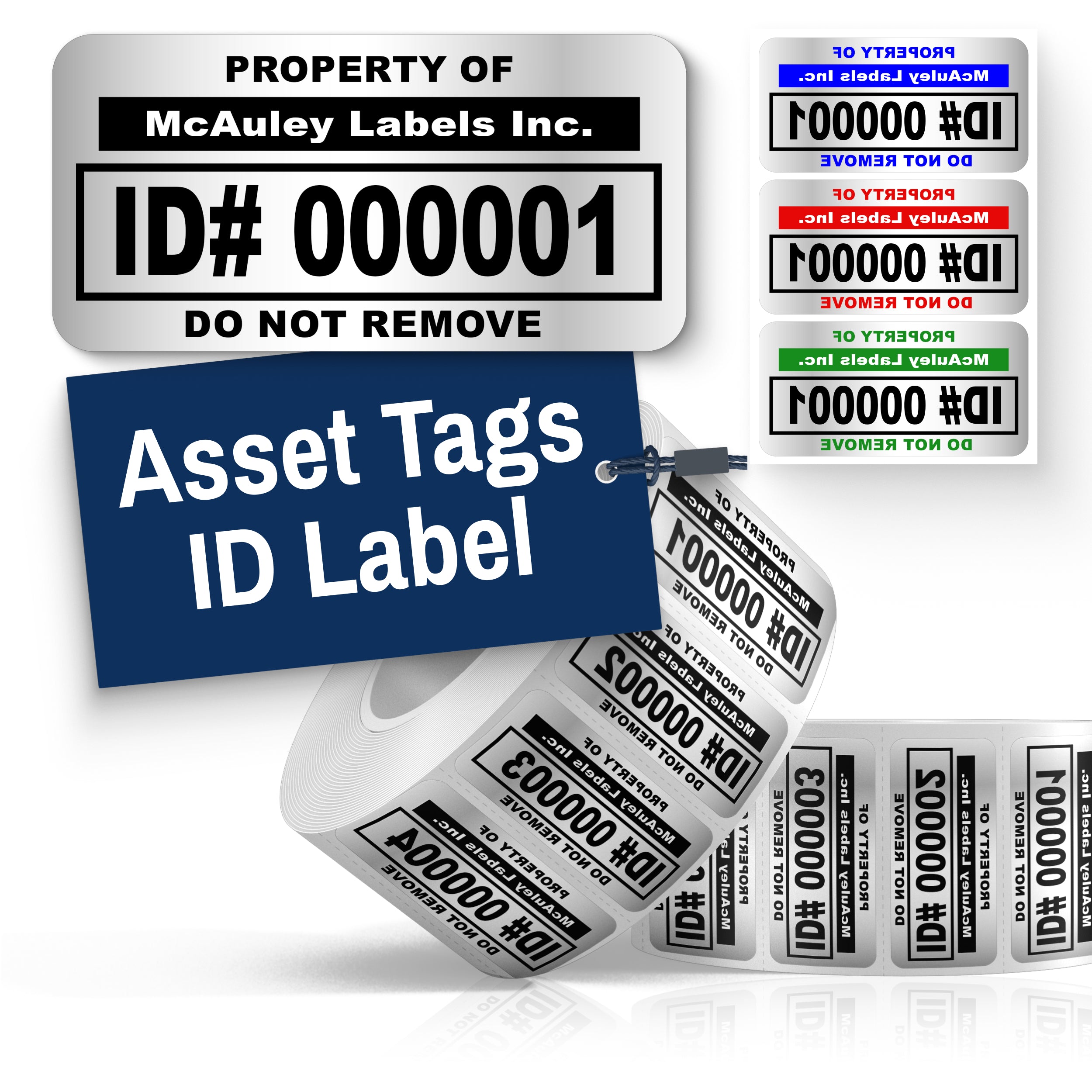 Custom Asset Tags for Equipment, Metallized Silver, ID Label