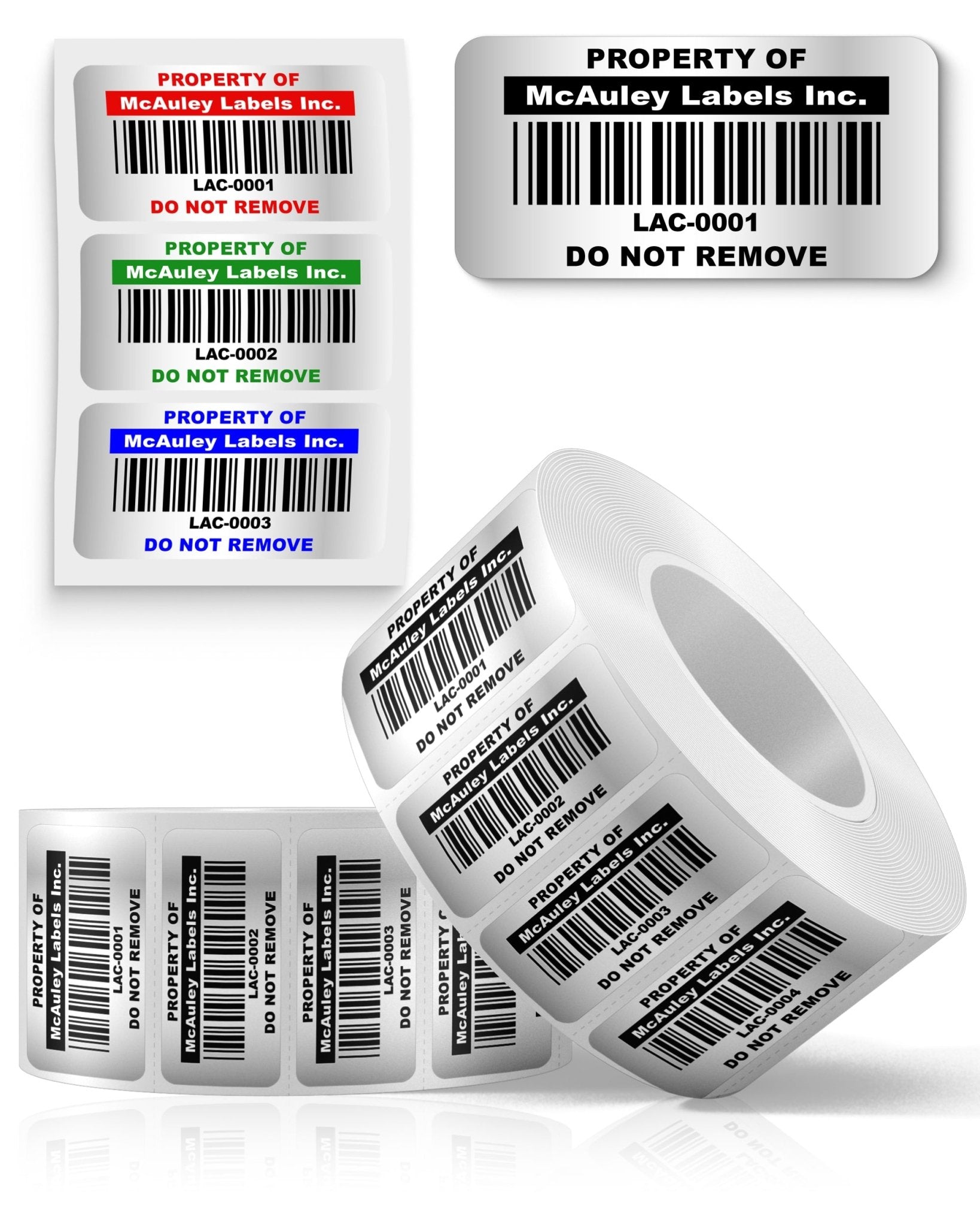 Asset Tags - Metallized Silver - Barcode - McAuley Labels