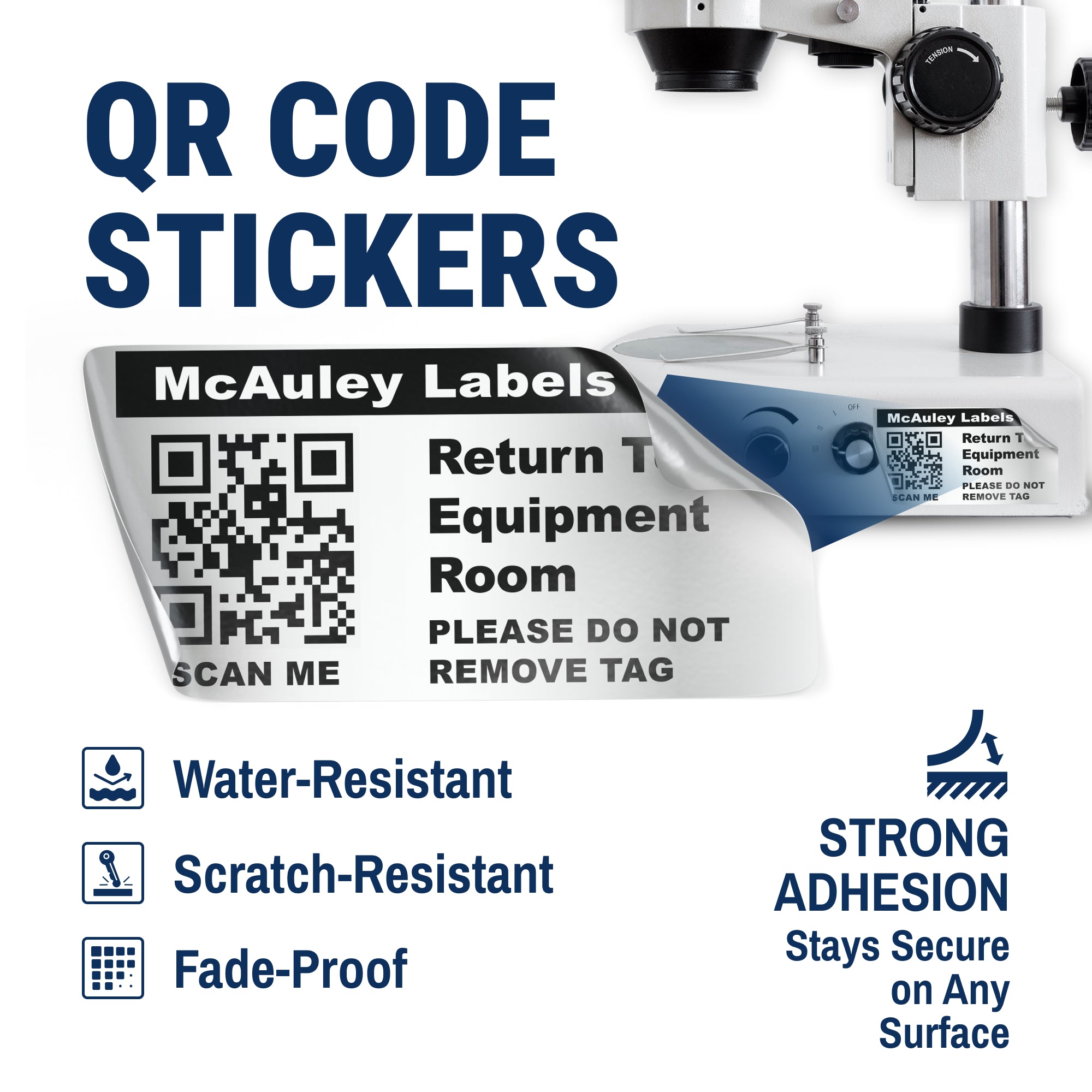 Custom QR Code Stickers - Numbered, Permanent, Adhesive Asset Tags for Equipment - Metalized Silver Polyester - McAuley Labels