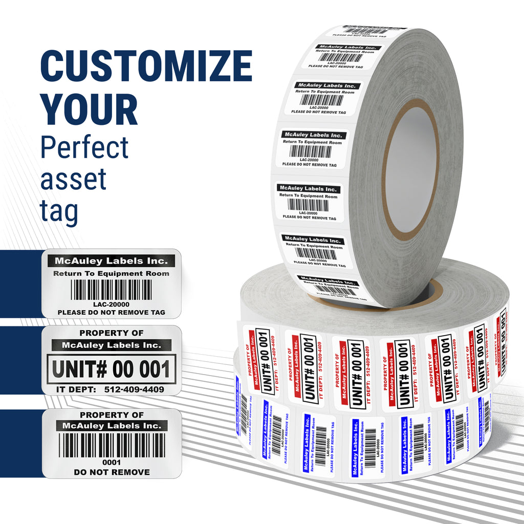Asset Tags Custom Asset Tags - Free Shipping, Semi-Gloss White, Barcode