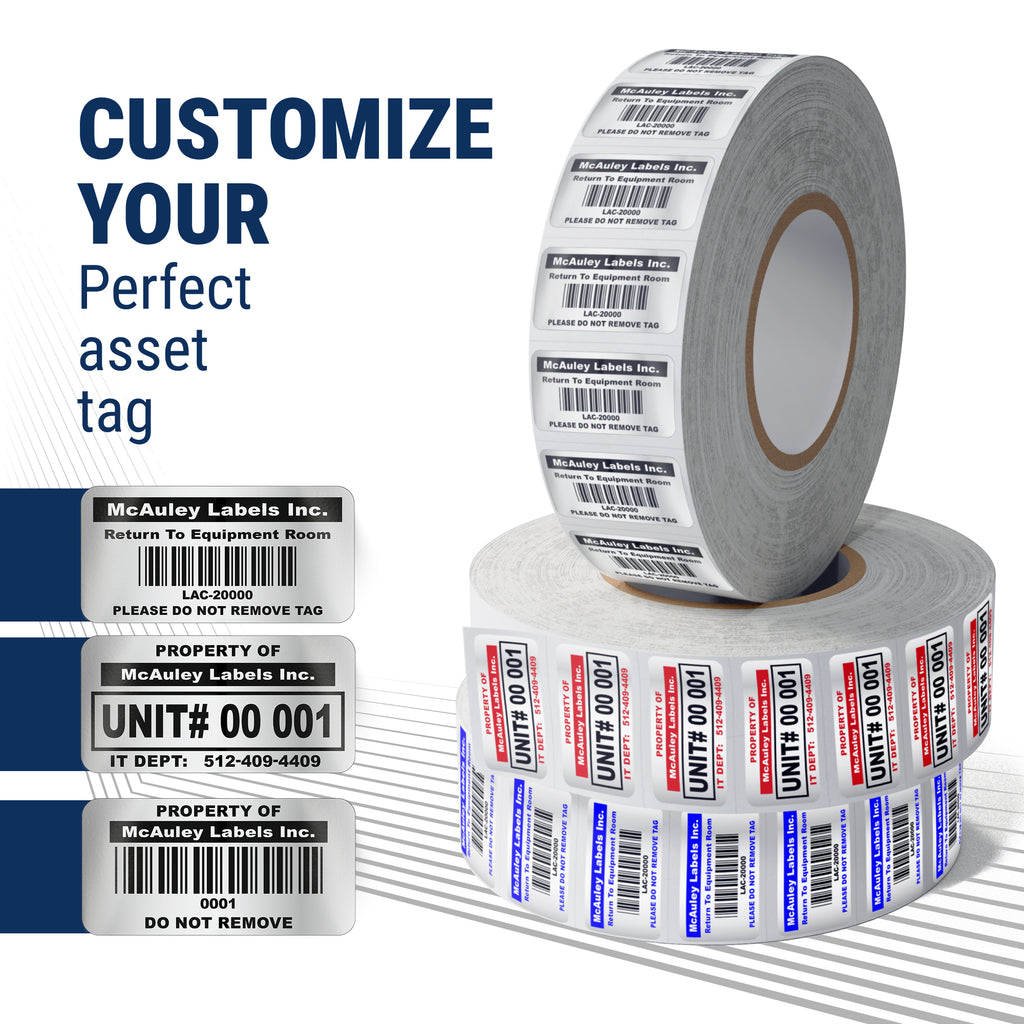 Custom Asset Tags for Equipment - Metallized Silver - Barcode Label