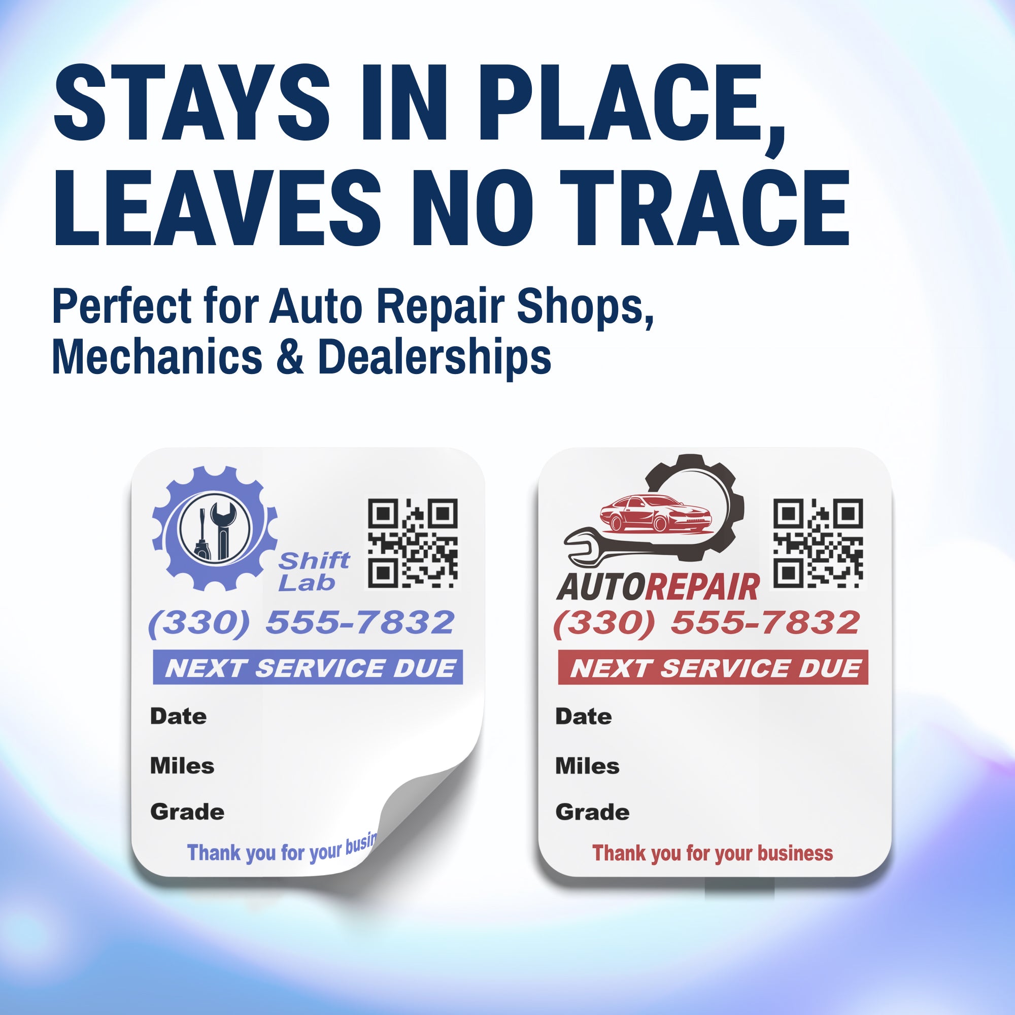 Custom QR Code Oil Change Stickers for Windshield with Logo - McAuley Labels
