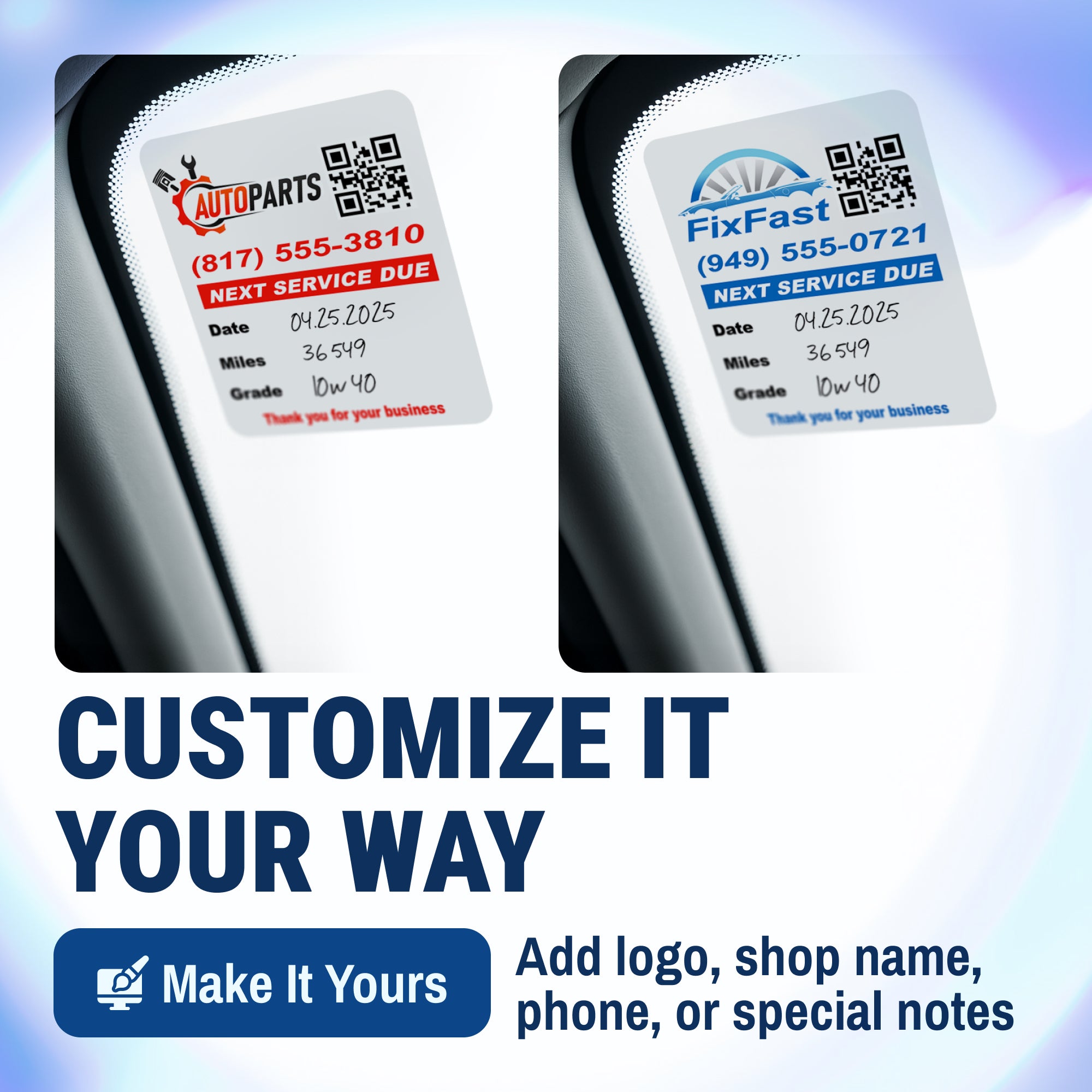 Custom QR Code Oil Change Stickers for Windshield with Logo - McAuley Labels