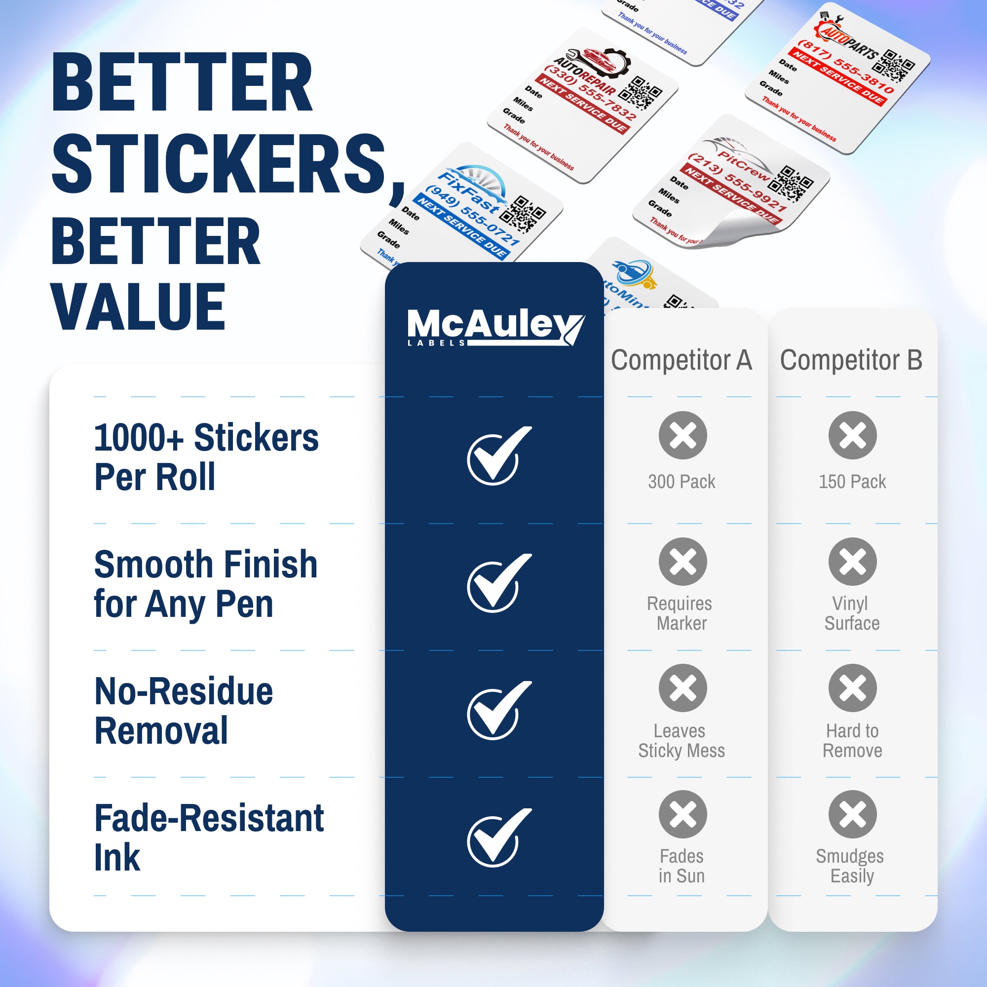 Custom QR Code Oil Change Stickers for Windshield with Logo - McAuley Labels
