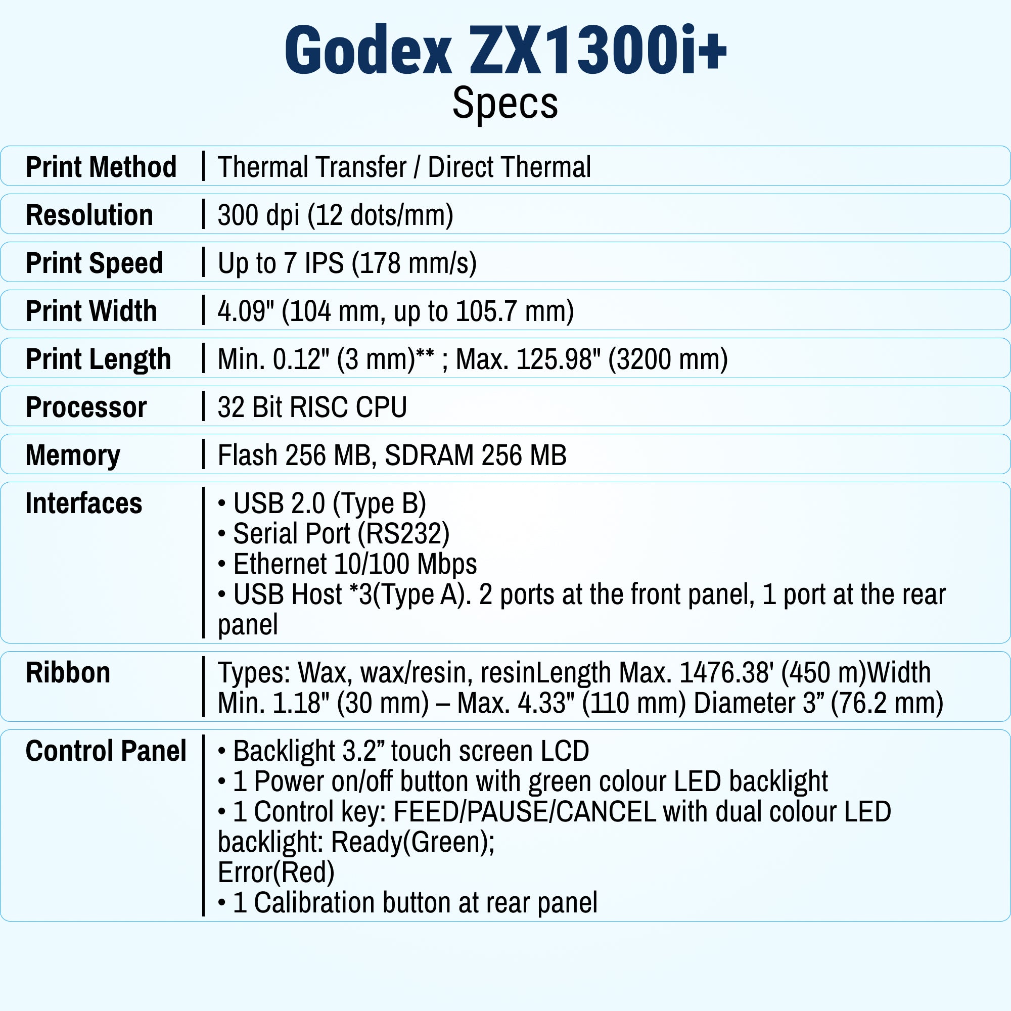 GoDEX ZX1300i+ Thermal Printer – 300 DPI 3-Year Warranty