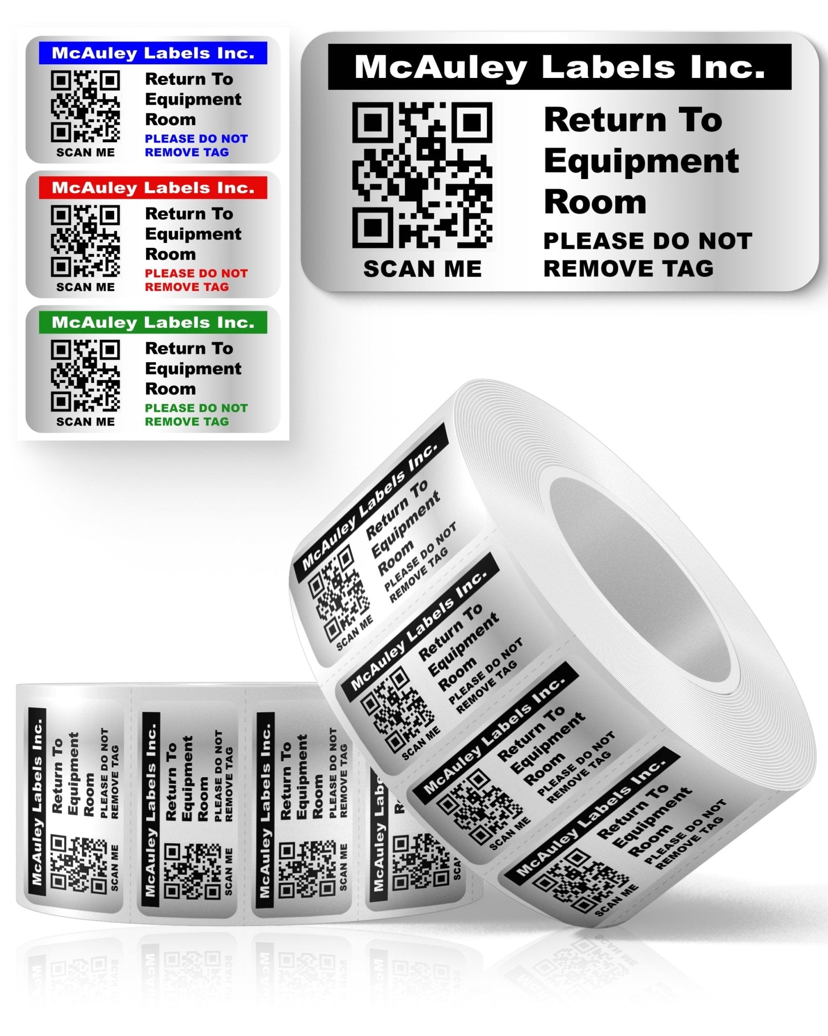Custom QR Code Stickers - Numbered, Permanent, Adhesive Asset Tags for Equipment - Metalized Silver Polyester - McAuley Labels