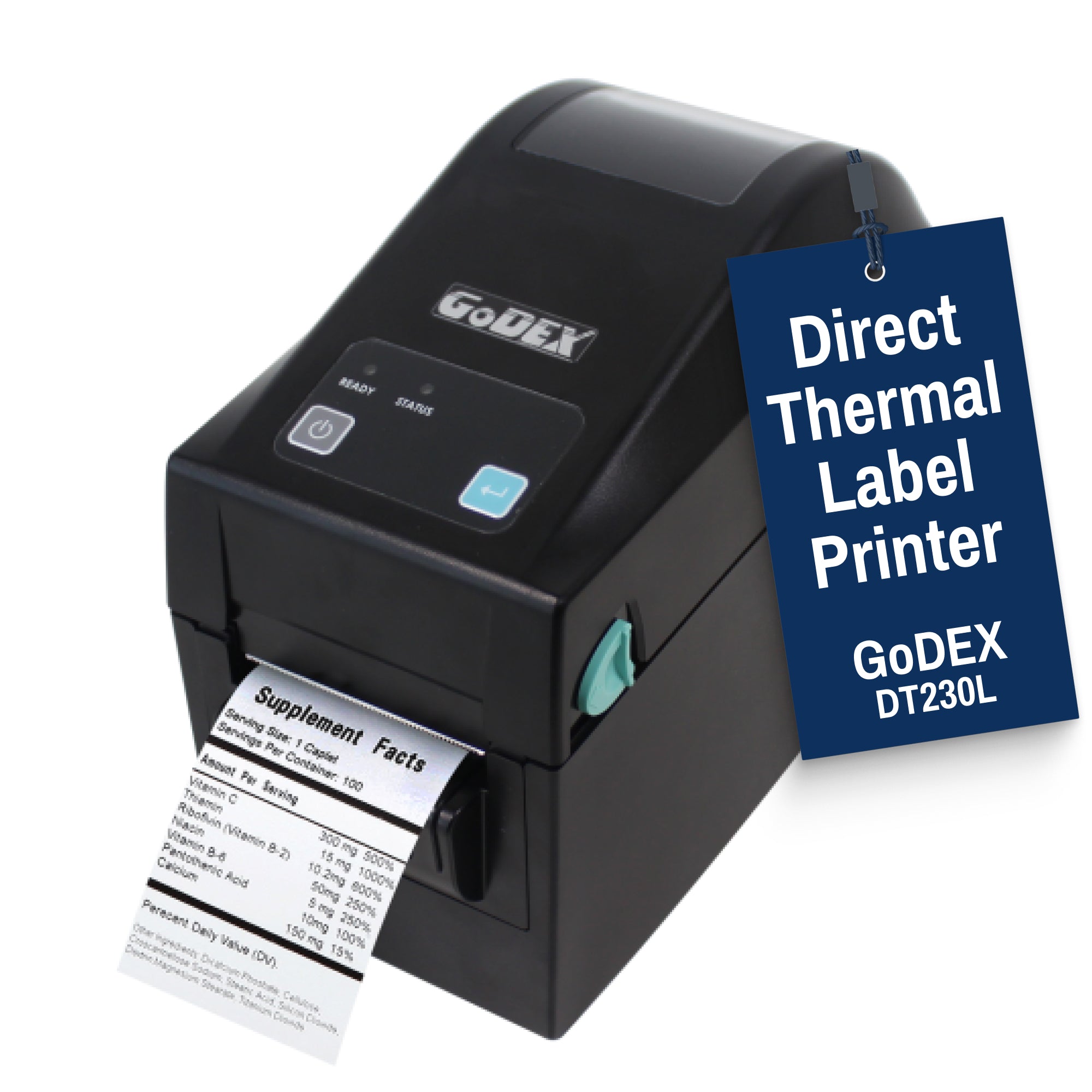 Direct Thermal Printer - GoDEX DT230L - 2" 300 DPI, USB/Ethernet, Compact Kitchen & Retail Linerless Label Printer