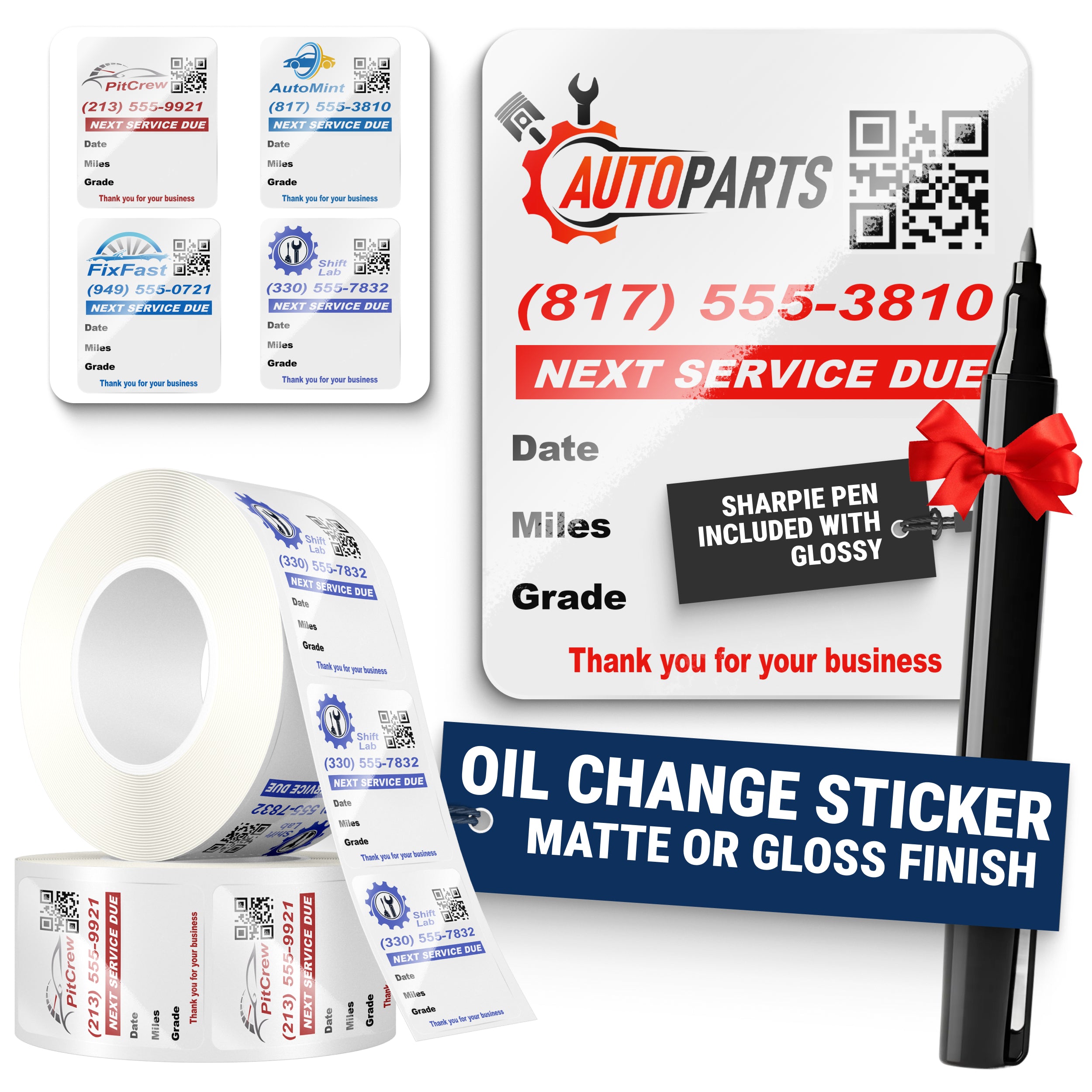 QR Code Oil Change Stickers for Windshield with Logo - Custom