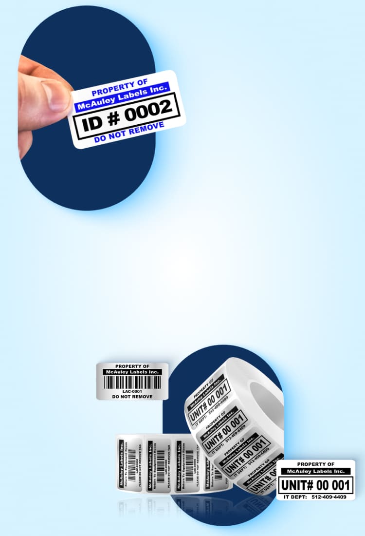 Custom asset tags and barcode labels from McAuley Labels for tracking equipment and inventory.