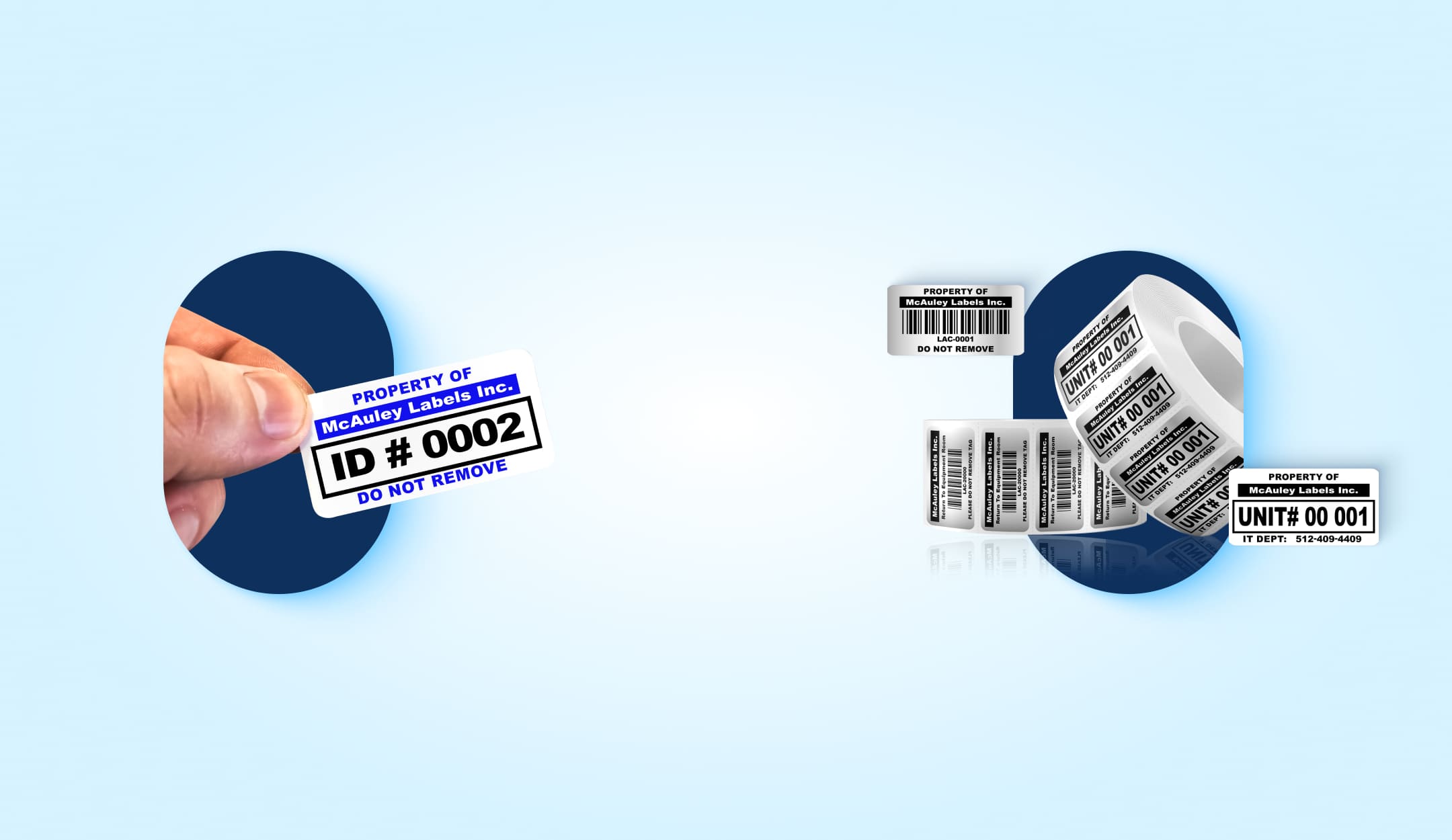Custom asset tags and barcode labels from McAuley Labels for tracking equipment and inventory.