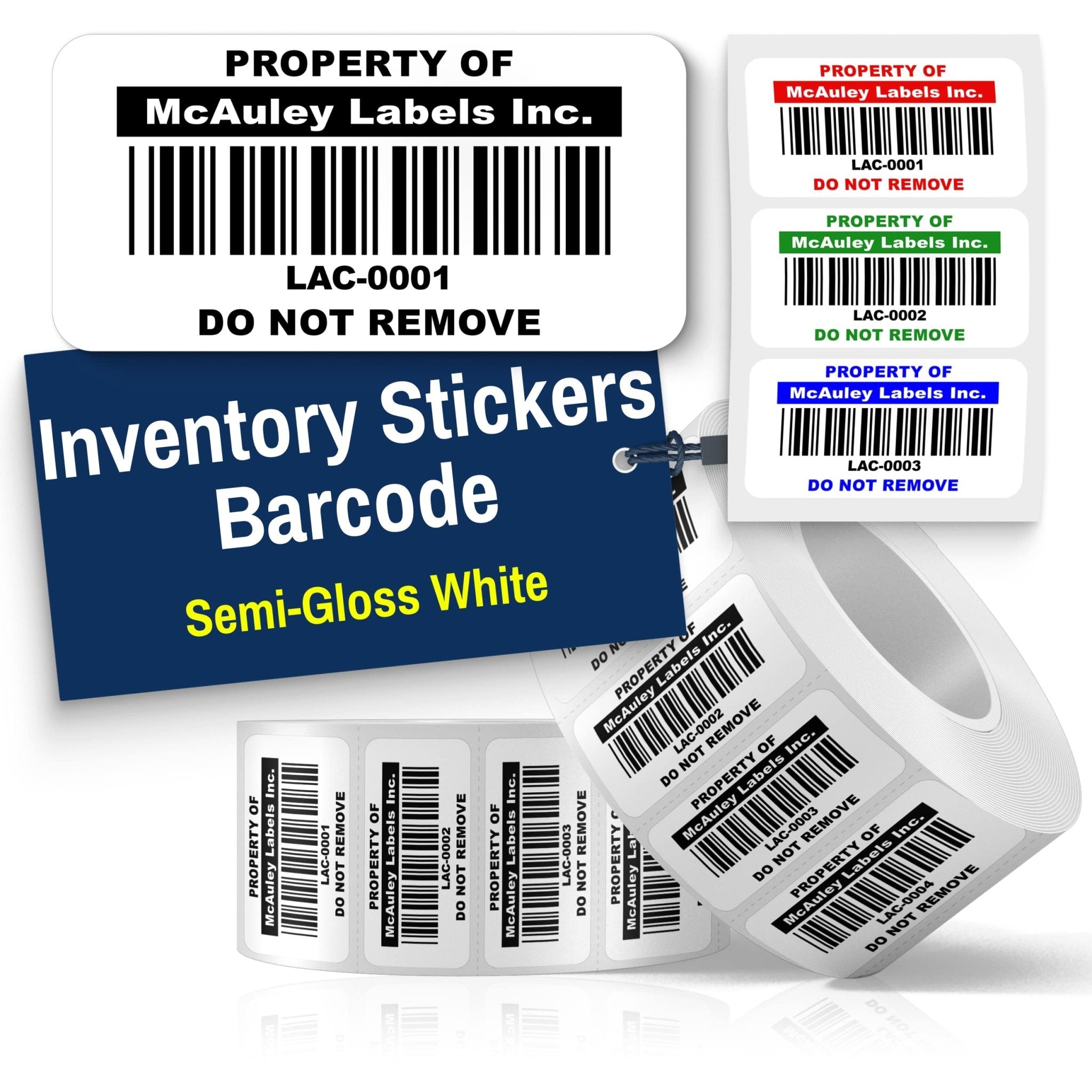 Custom Barcode Inventory Labels Numbered for Asset Tracking - Semi - Gloss White - Inventory Stickers