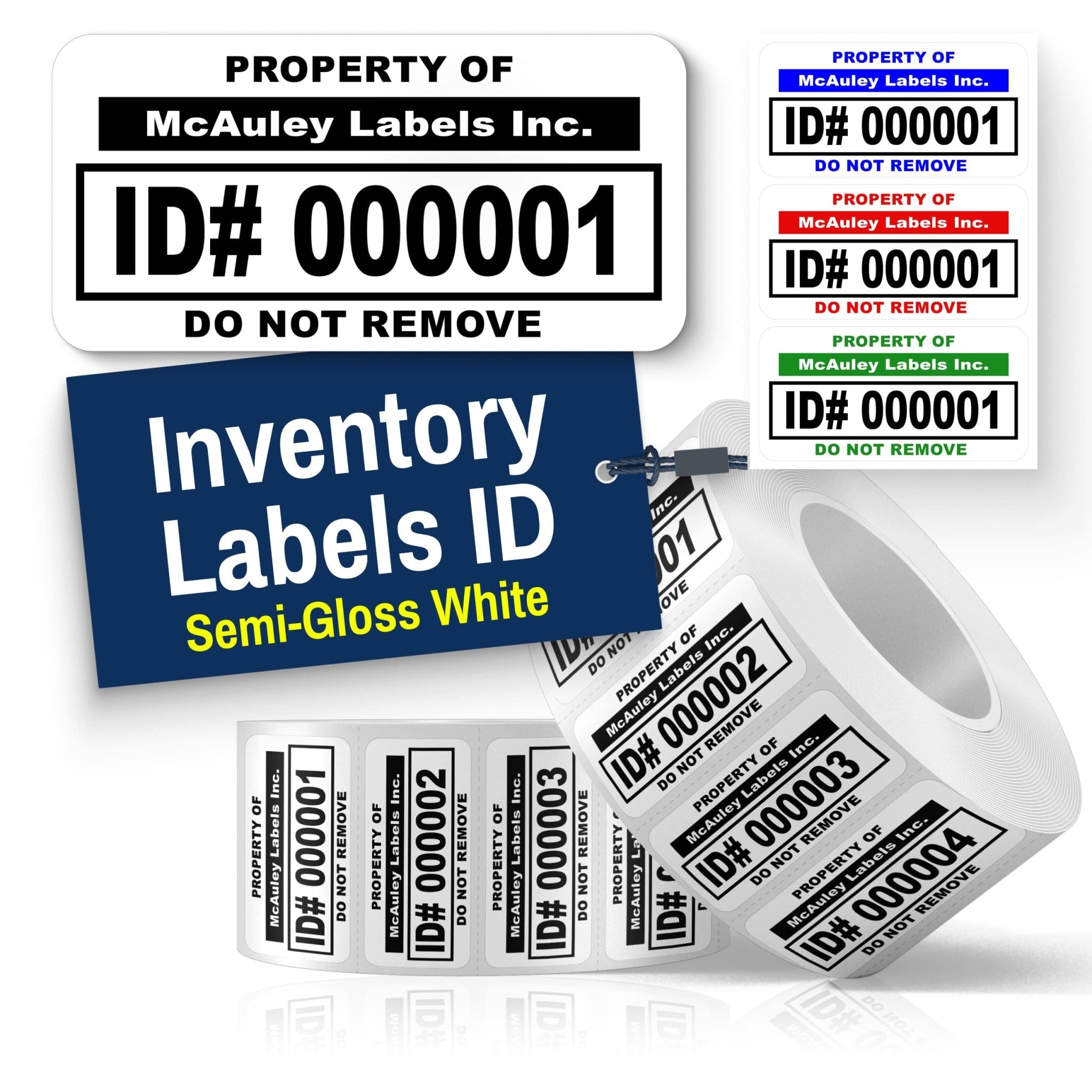 Custom ID Inventory Labels Numbered for Asset Tracking - Semi - Gloss White - Inventory Stickers