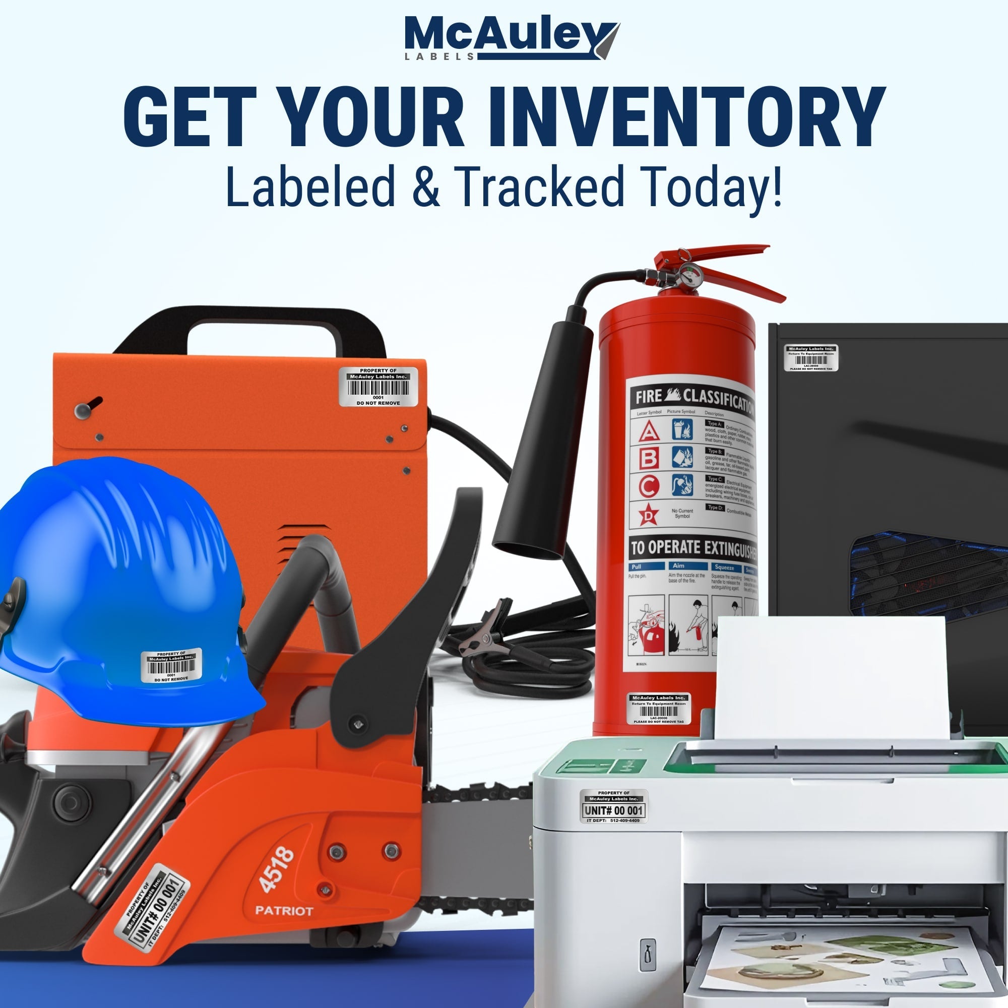 Custom ID Inventory Labels Numbered for Asset Tracking - Semi - Gloss White - Inventory Stickers