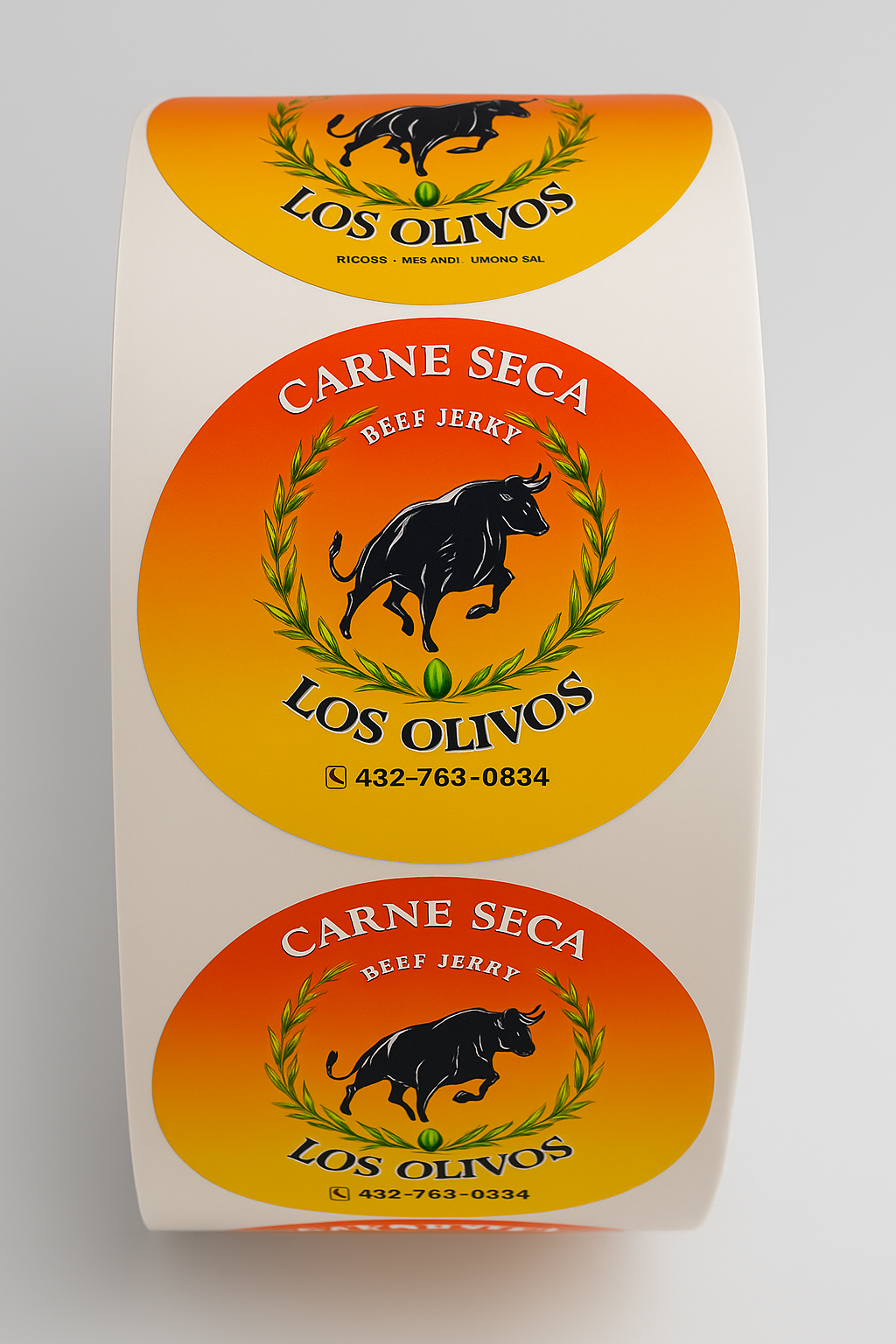 Roll of custom printed labels for product packaging and branding.