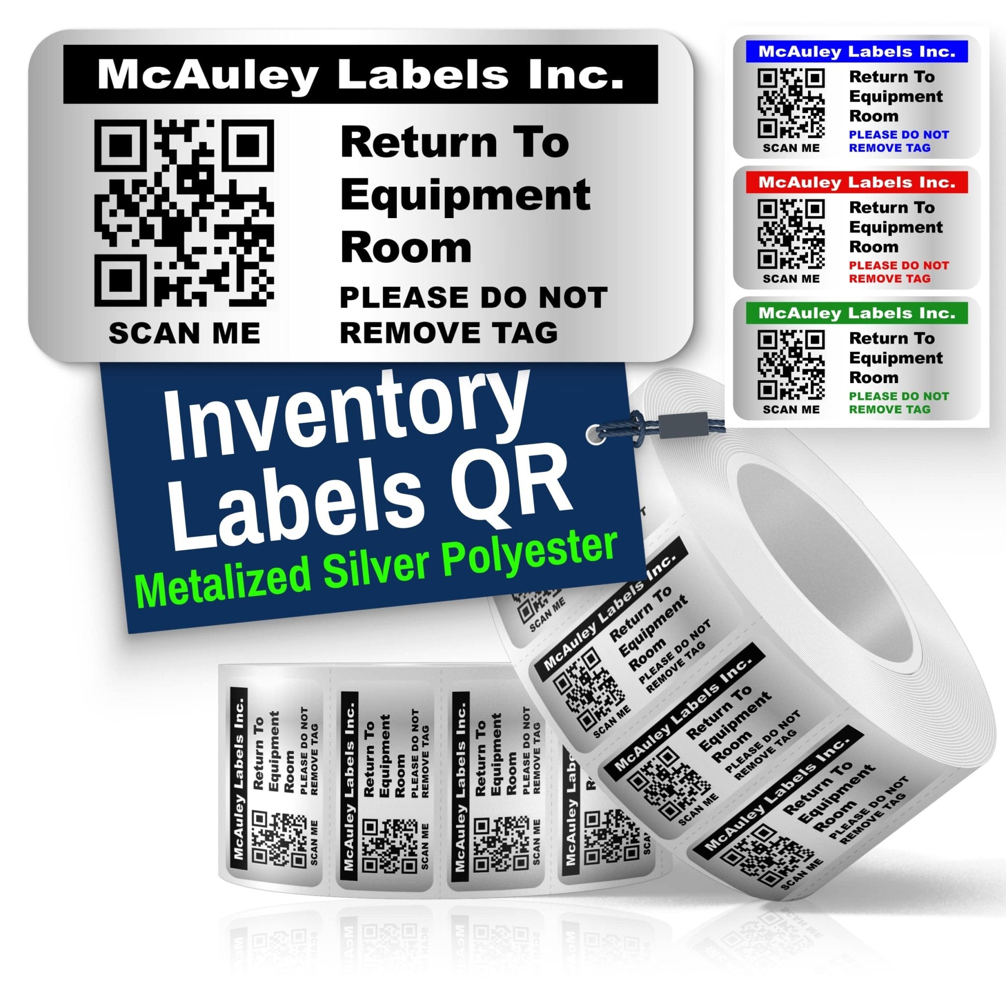 Custom QR Code Inventory Labels - for Asset & Stock Tracking | Metalized Silver Polyester - 