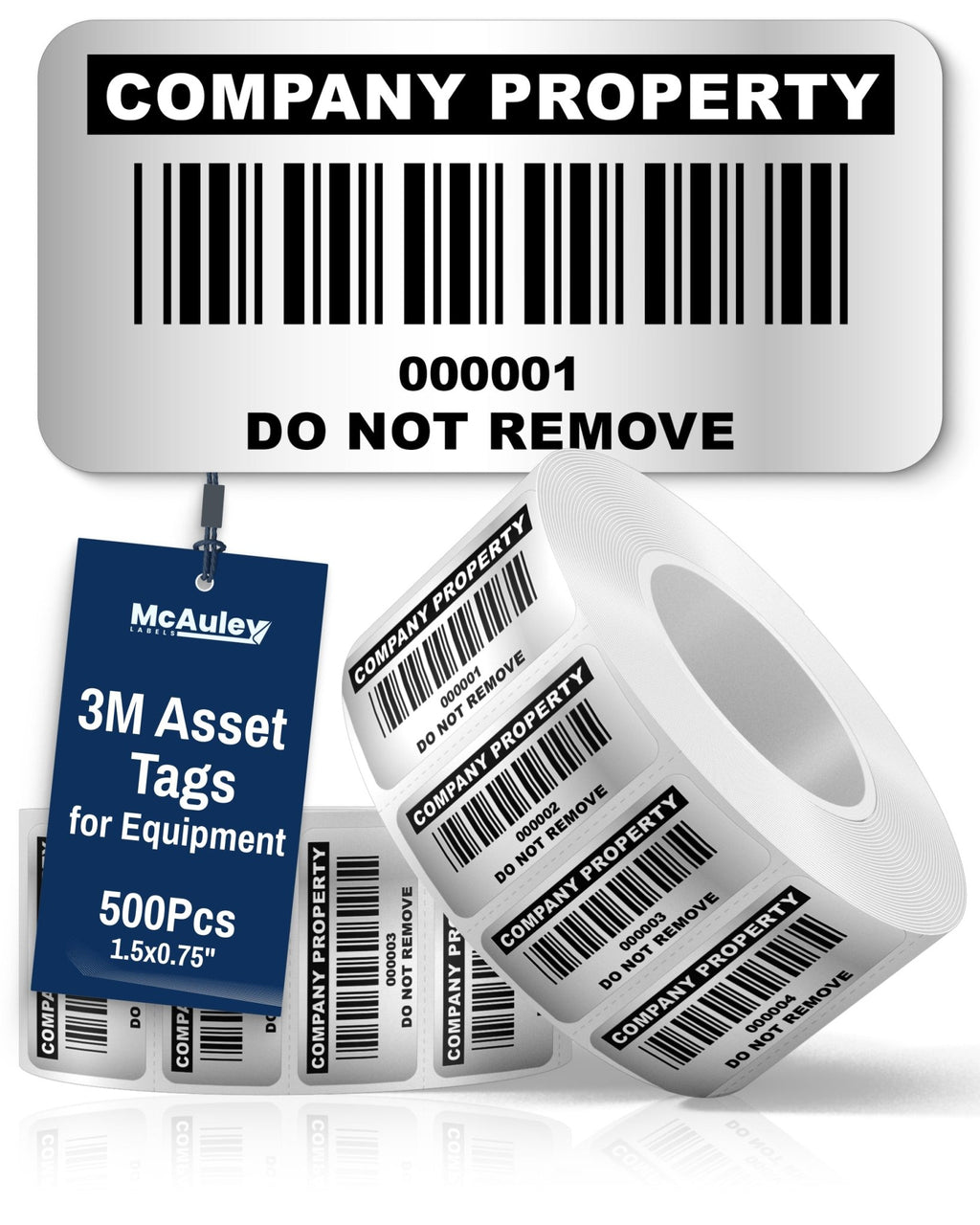 Asset Tagging Machine Box Asset Tags, Free Shipping, 3M Heavy-Duty Metalized Polyester
