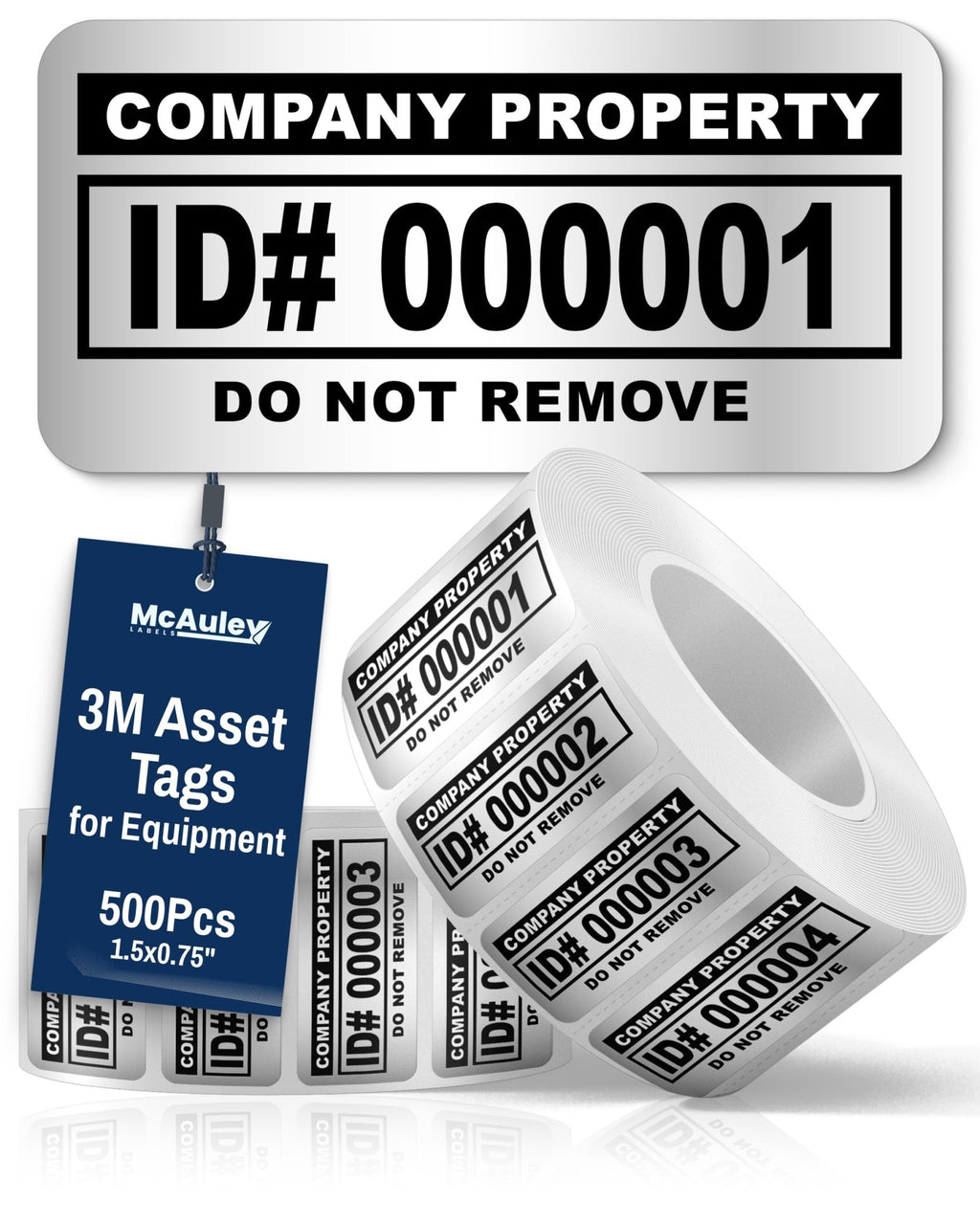 Asset Tag Label Example Asset Tags, Free Shipping, 3M Heavy-Duty Metalized Polyester