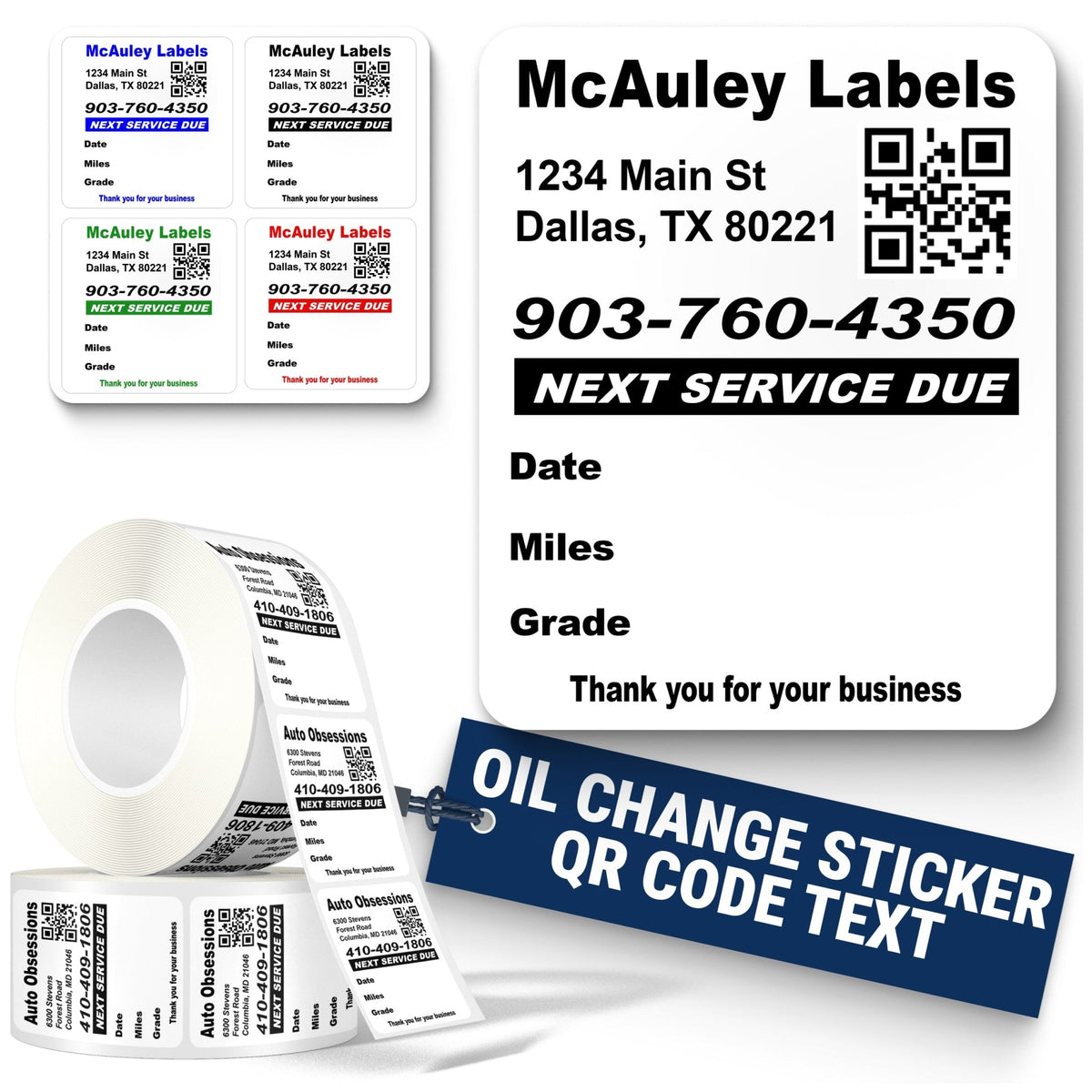 Custom Oil Change Stickers for Windshield with QR Code Text