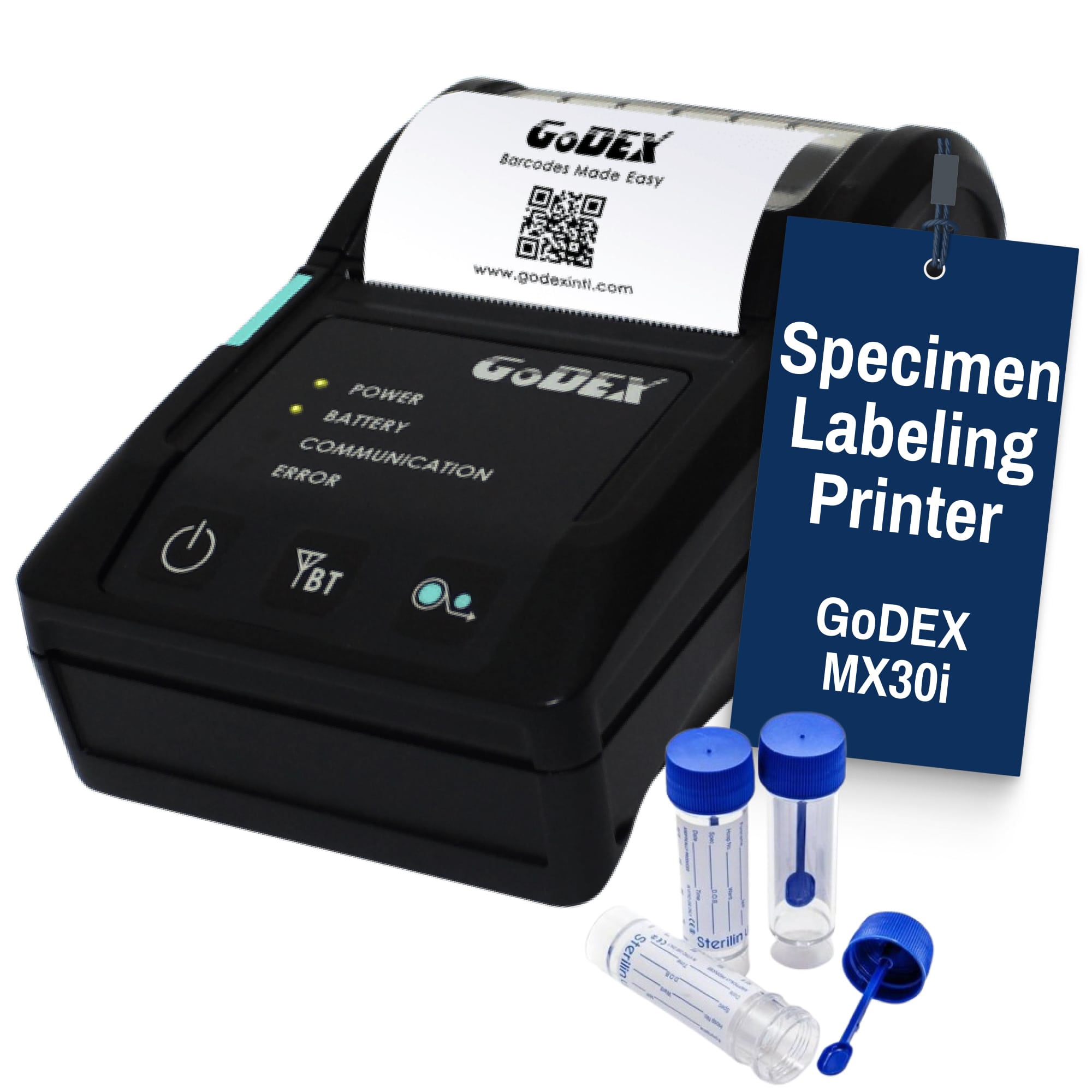 Specimen Labeling Printer - GoDEX MX30i Mobile Printer – 3″ Direct Thermal Printer, Healthcare Ready - Mobile Printer