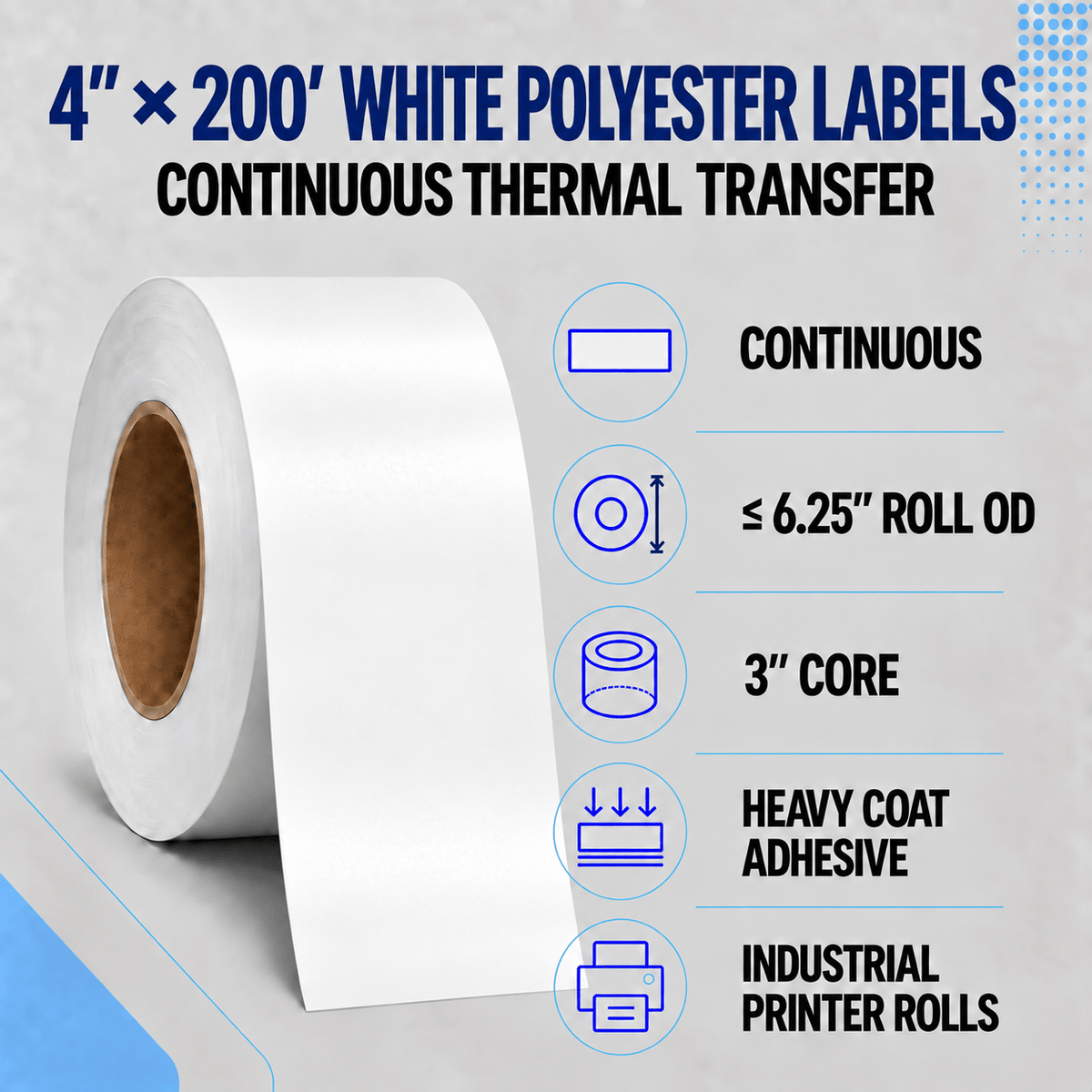 Thermal Transfer Labels - Glossy White Polyester for Desktop and Industrial Printers-Glossy White Polyester Thermal Transfer Labels