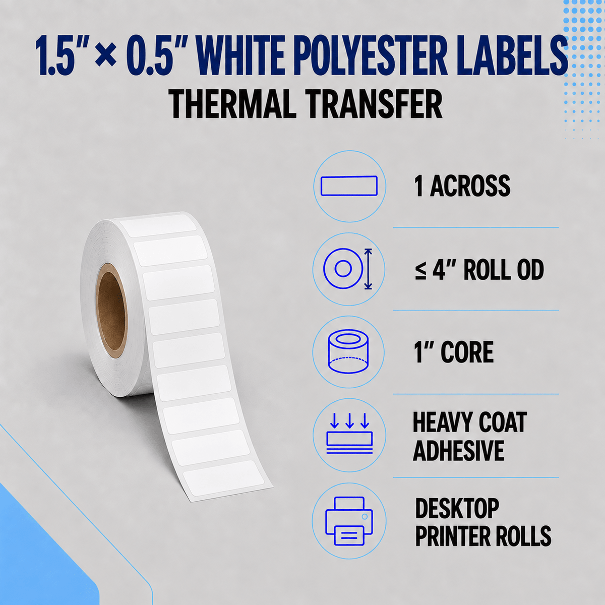 Thermal Transfer Labels - Glossy White Polyester for Desktop and Industrial Printers-Glossy White Polyester Thermal Transfer Labels