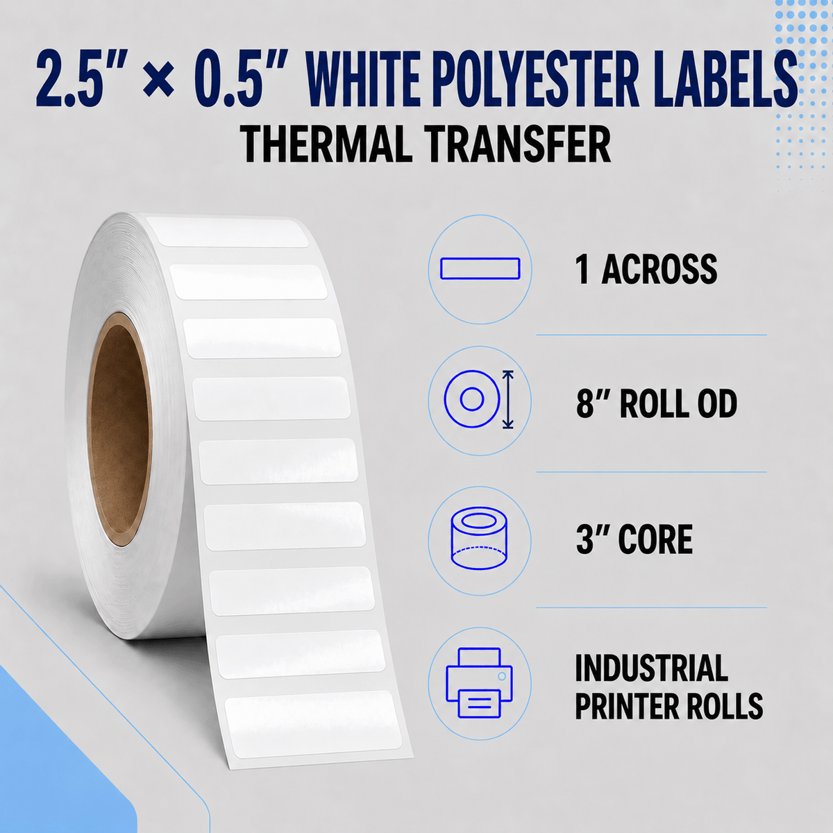 Thermal Transfer Labels - Glossy White Polyester for Desktop and Industrial Printers-Glossy White Polyester Thermal Transfer Labels