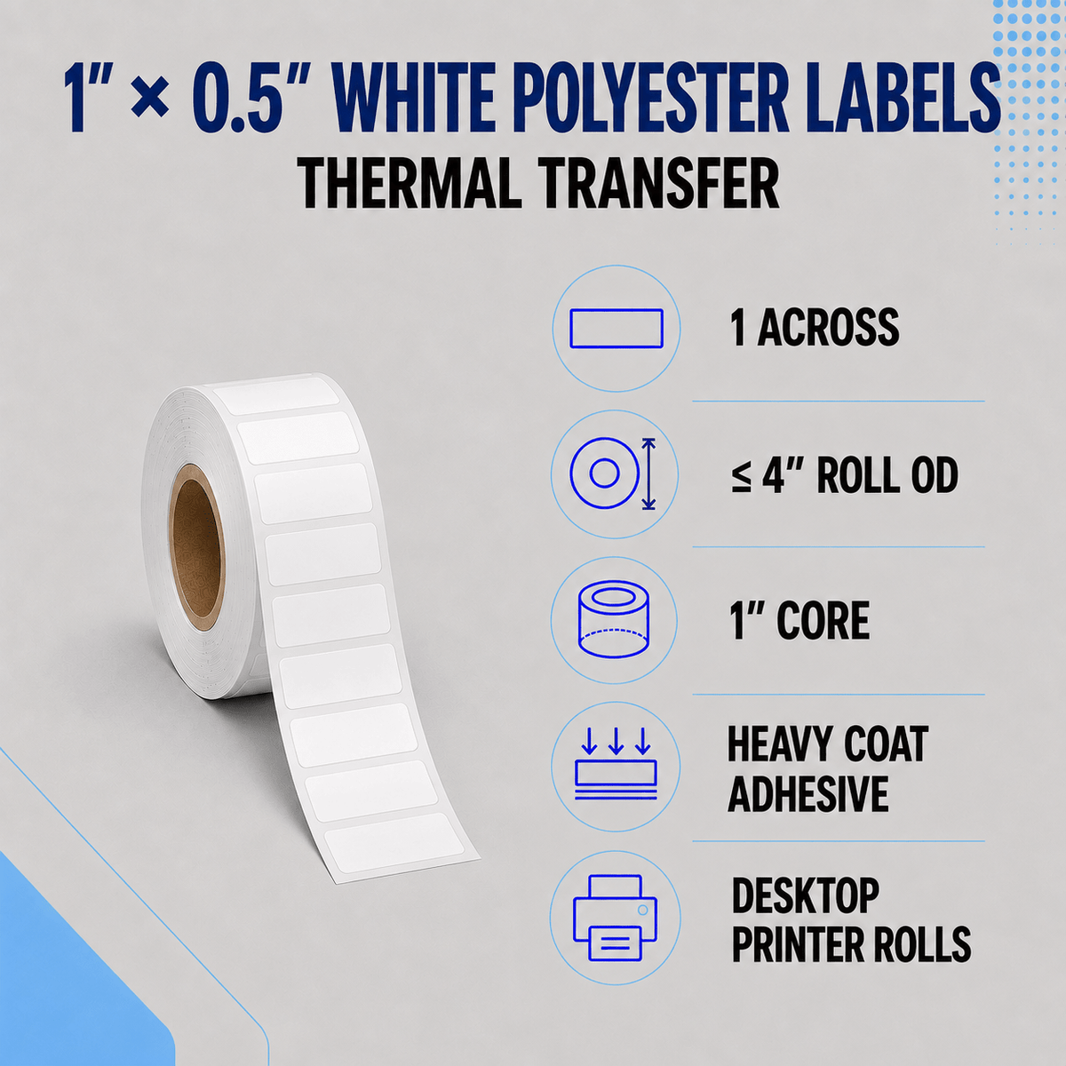 Thermal Transfer Labels - Glossy White Polyester for Desktop and Industrial Printers-Glossy White Polyester Thermal Transfer Labels