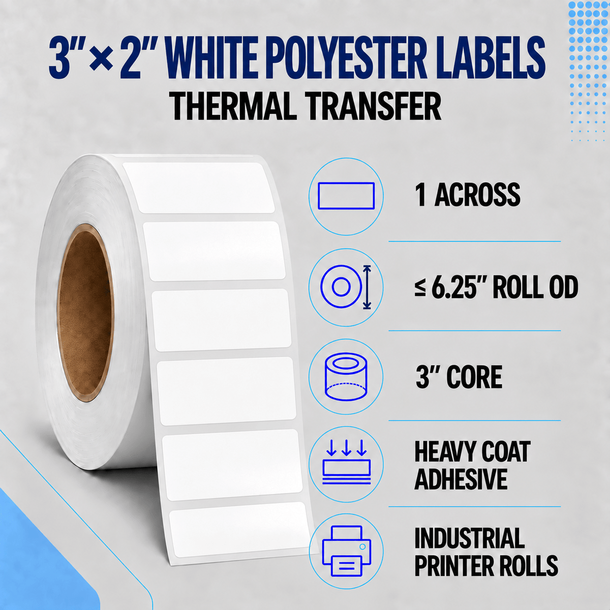 Thermal Transfer Labels - Glossy White Polyester for Desktop and Industrial Printers-Glossy White Polyester Thermal Transfer Labels