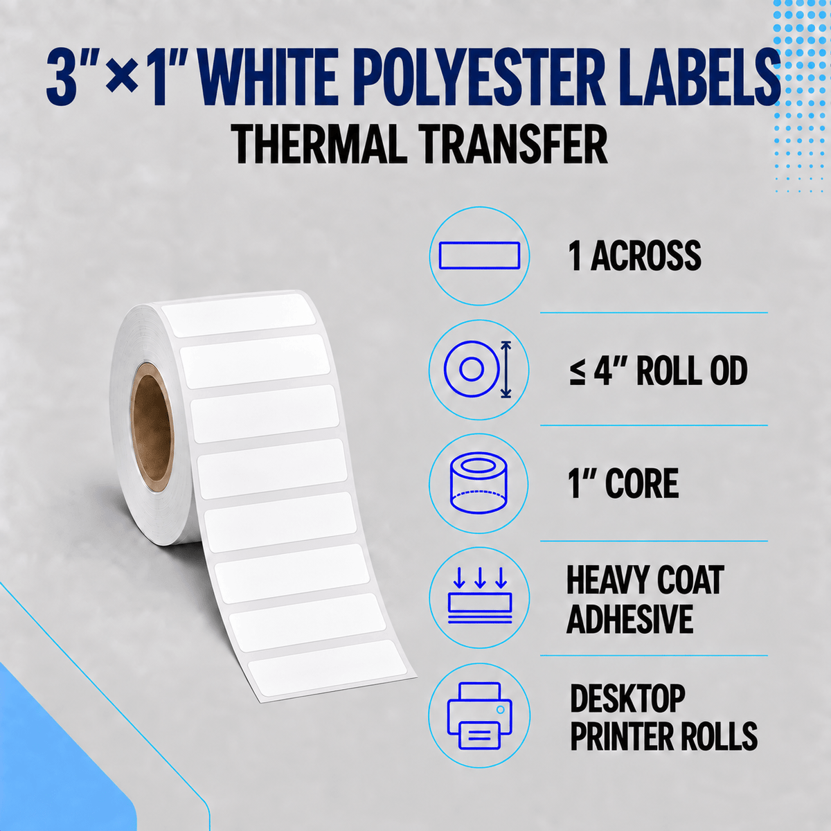 Thermal Transfer Labels - Glossy White Polyester for Desktop and Industrial Printers-Glossy White Polyester Thermal Transfer Labels