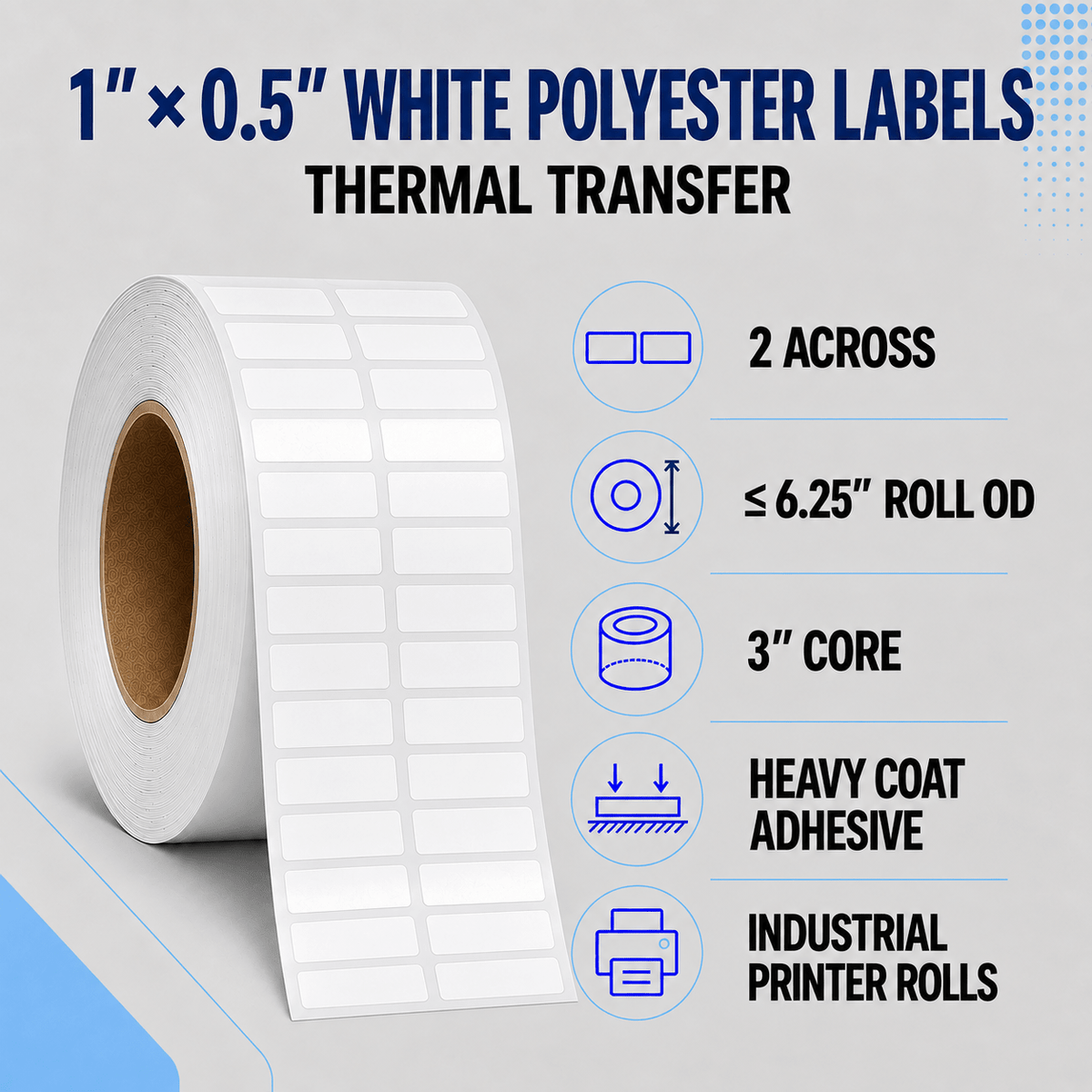 Thermal Transfer Labels - Glossy White Polyester for Desktop and Industrial Printers-Glossy White Polyester Thermal Transfer Labels