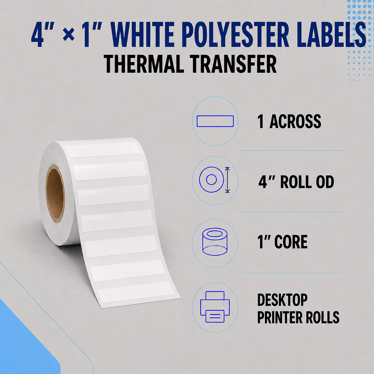 Thermal Transfer Labels - Glossy White Polyester for Desktop and Industrial Printers-Glossy White Polyester Thermal Transfer Labels